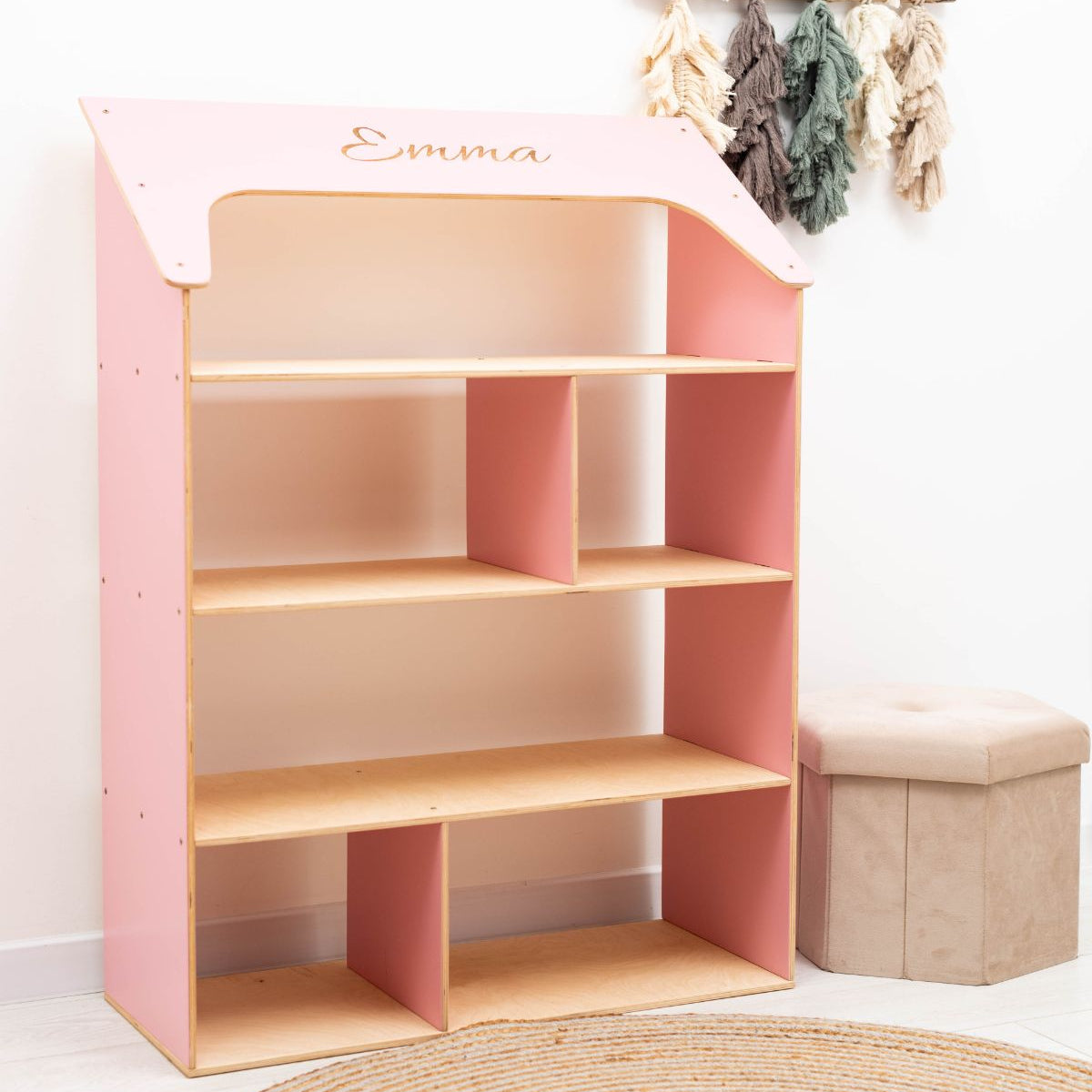 Enjoy the Wood Pink Dollhouse Bookcase