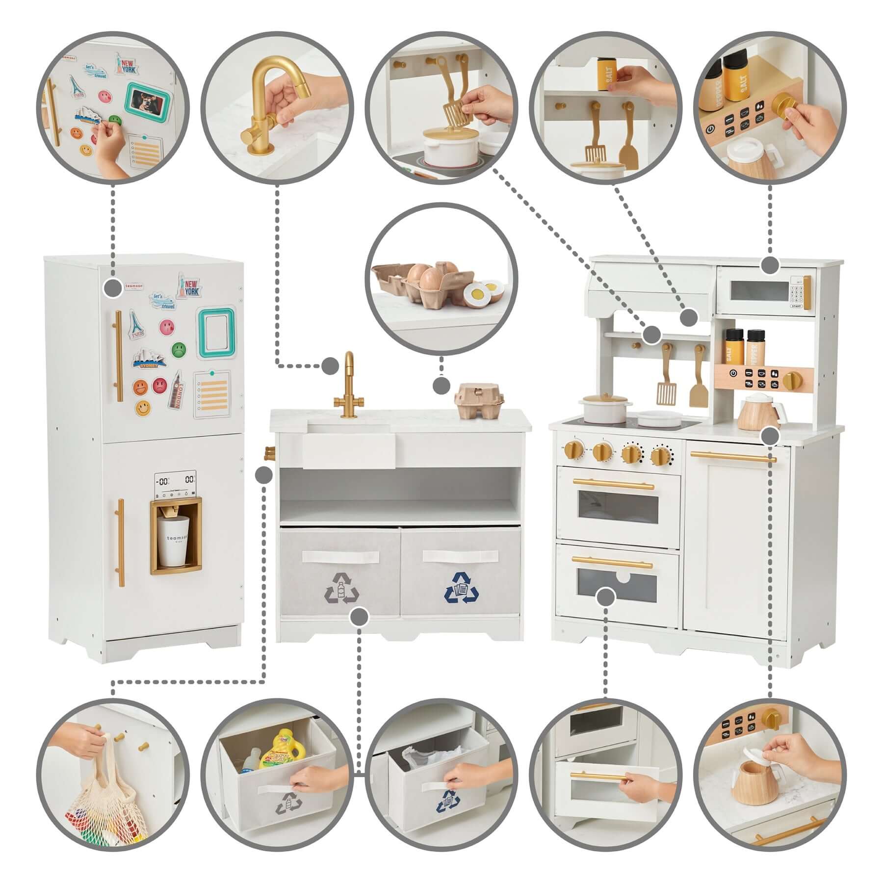 Teamson Kids Little Chef Atlanta Large Modular Play Kitchen TD-13850B details white kitchen