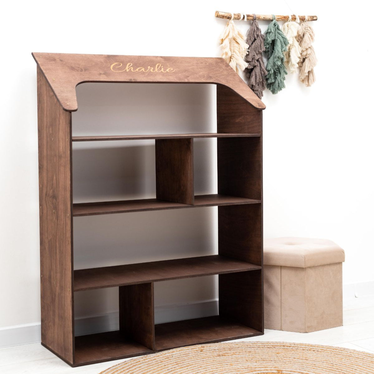 Enjoy the Wood Pink Dollhouse Bookcase
