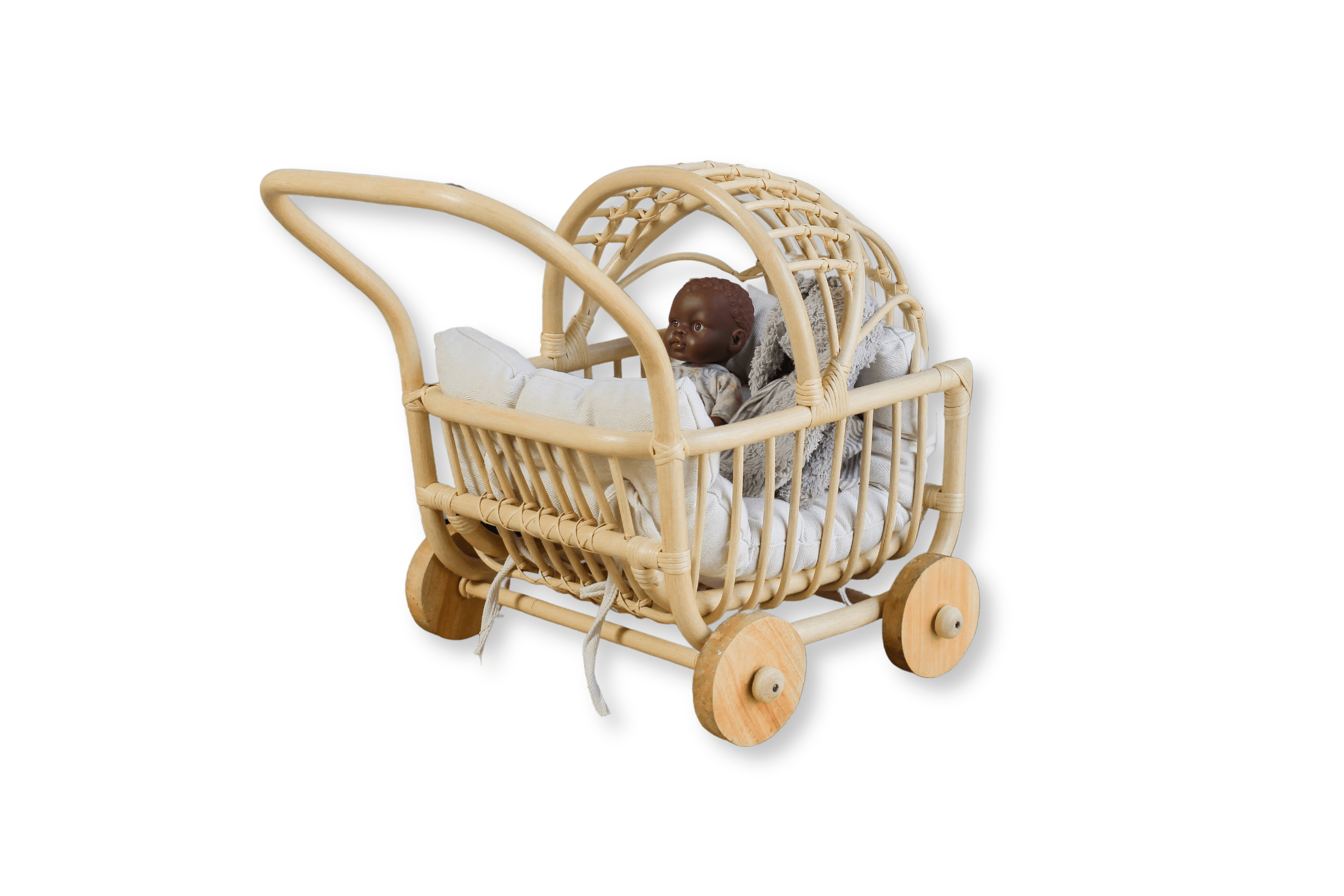 Lullaby Rattan Rattan Doll Stroller – Handmade Boho Doll Pram for Imaginative Play
