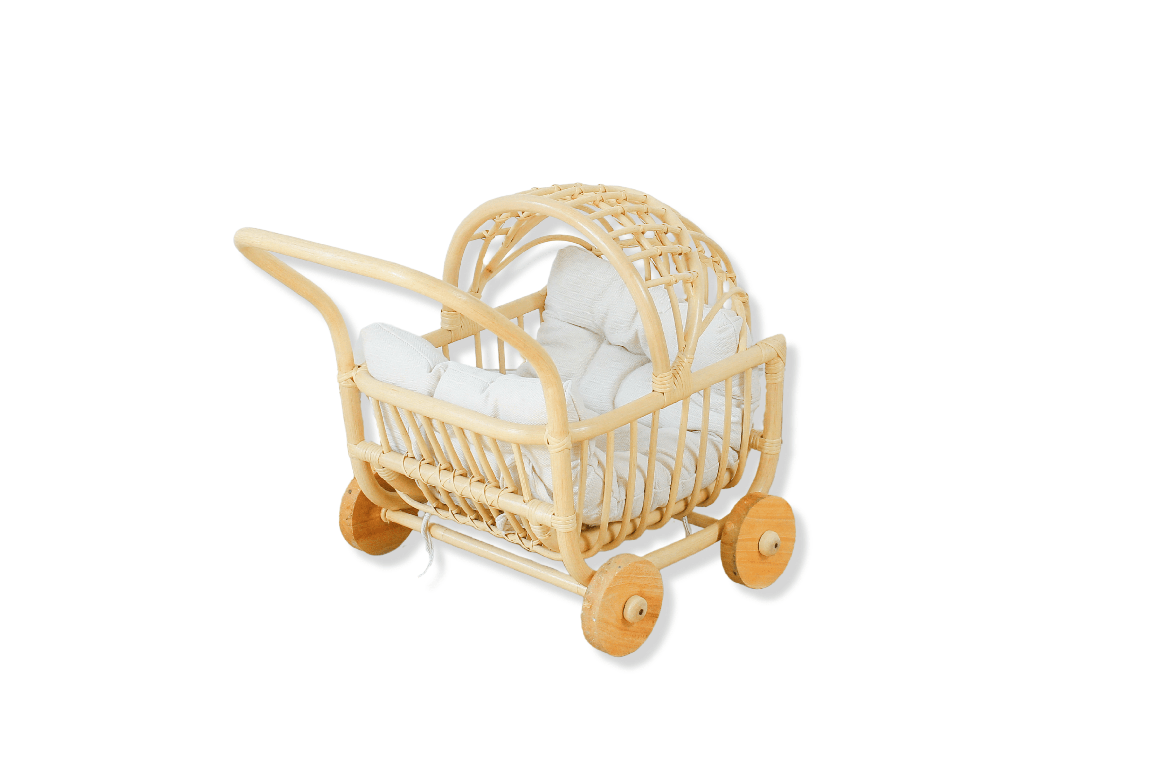 Lullaby Rattan Rattan Doll Stroller – Handmade Boho Doll Pram for Imaginative Play