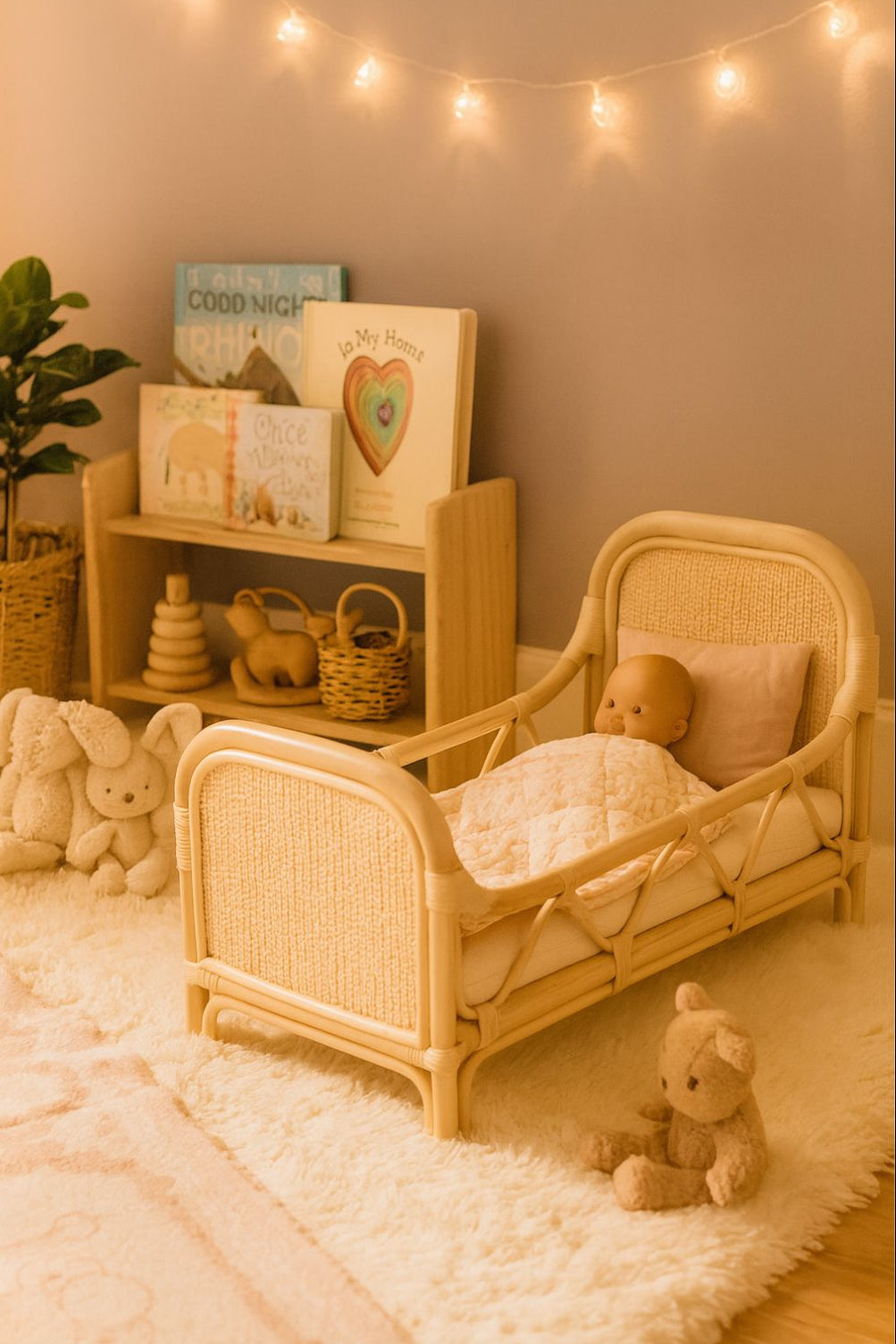 Lullaby Rattan Rattan Doll Bed – Boho Montessori Doll Furniture for Imaginative Play