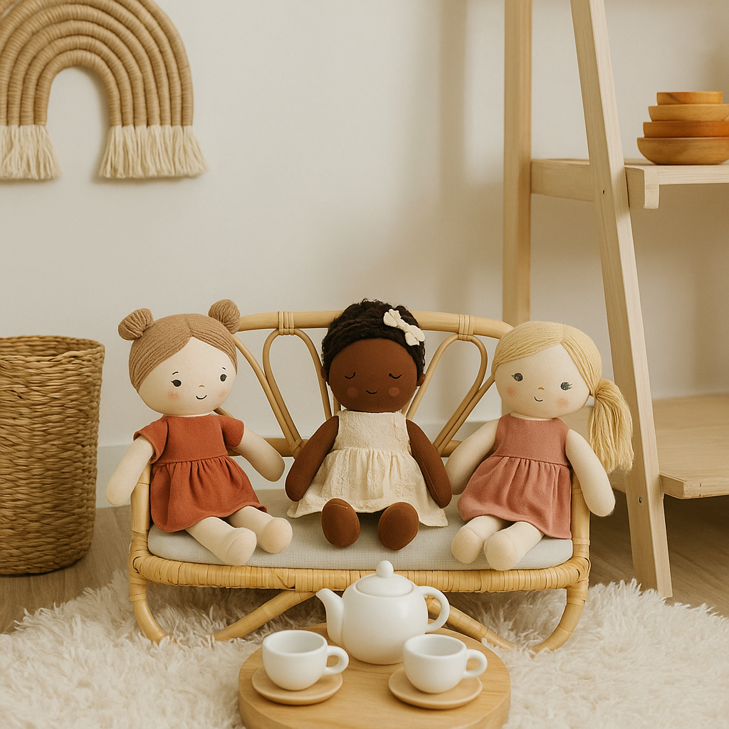 Lullaby Rattan Handmade Rattan Doll Sofa | Boho Montessori Doll Furniture | Eco-Friendly Pretend Play Couch for Girls Dolls