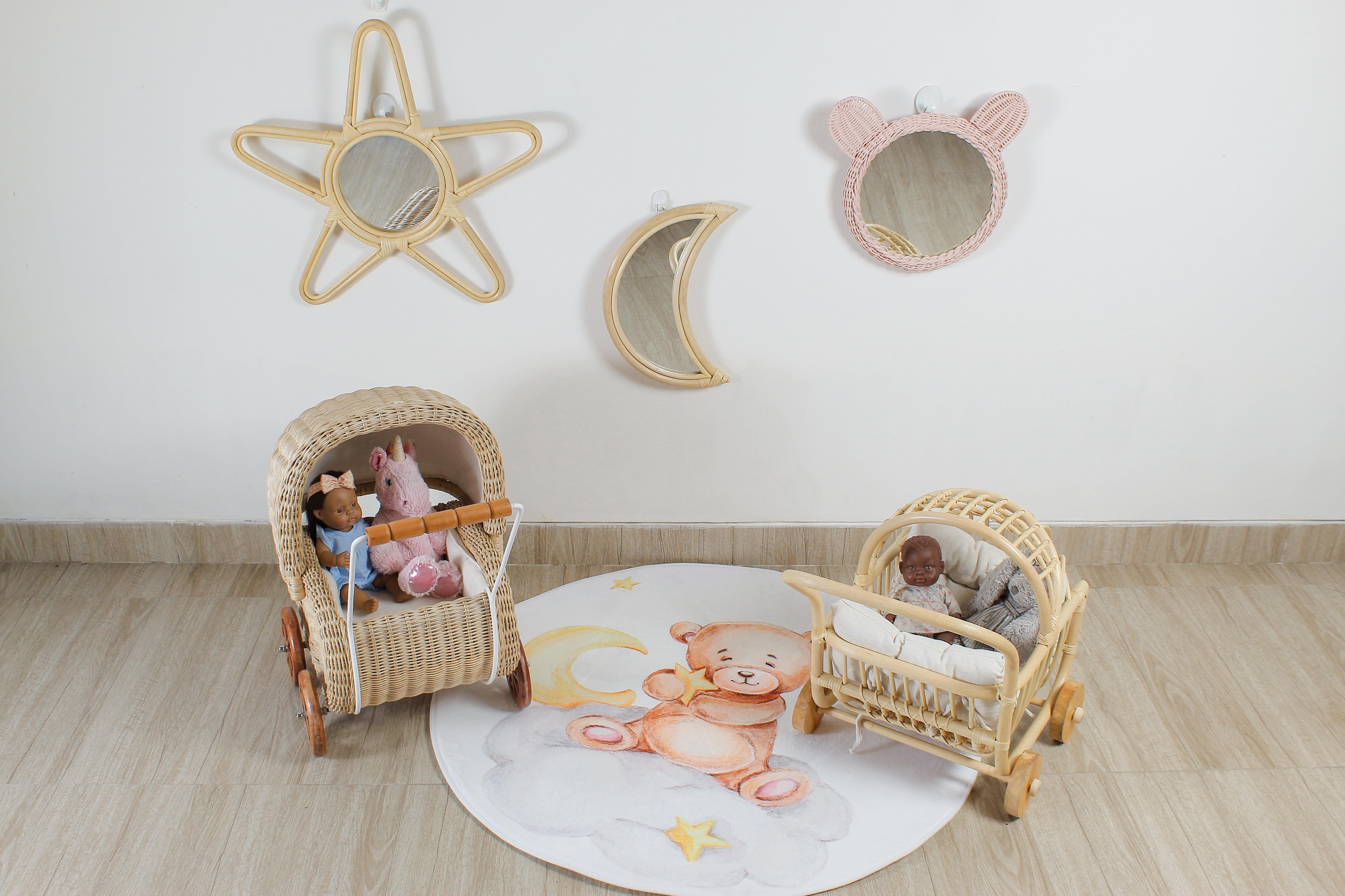 Lullaby Rattan Rattan Doll Stroller – Handmade Boho Doll Pram for Imaginative Play