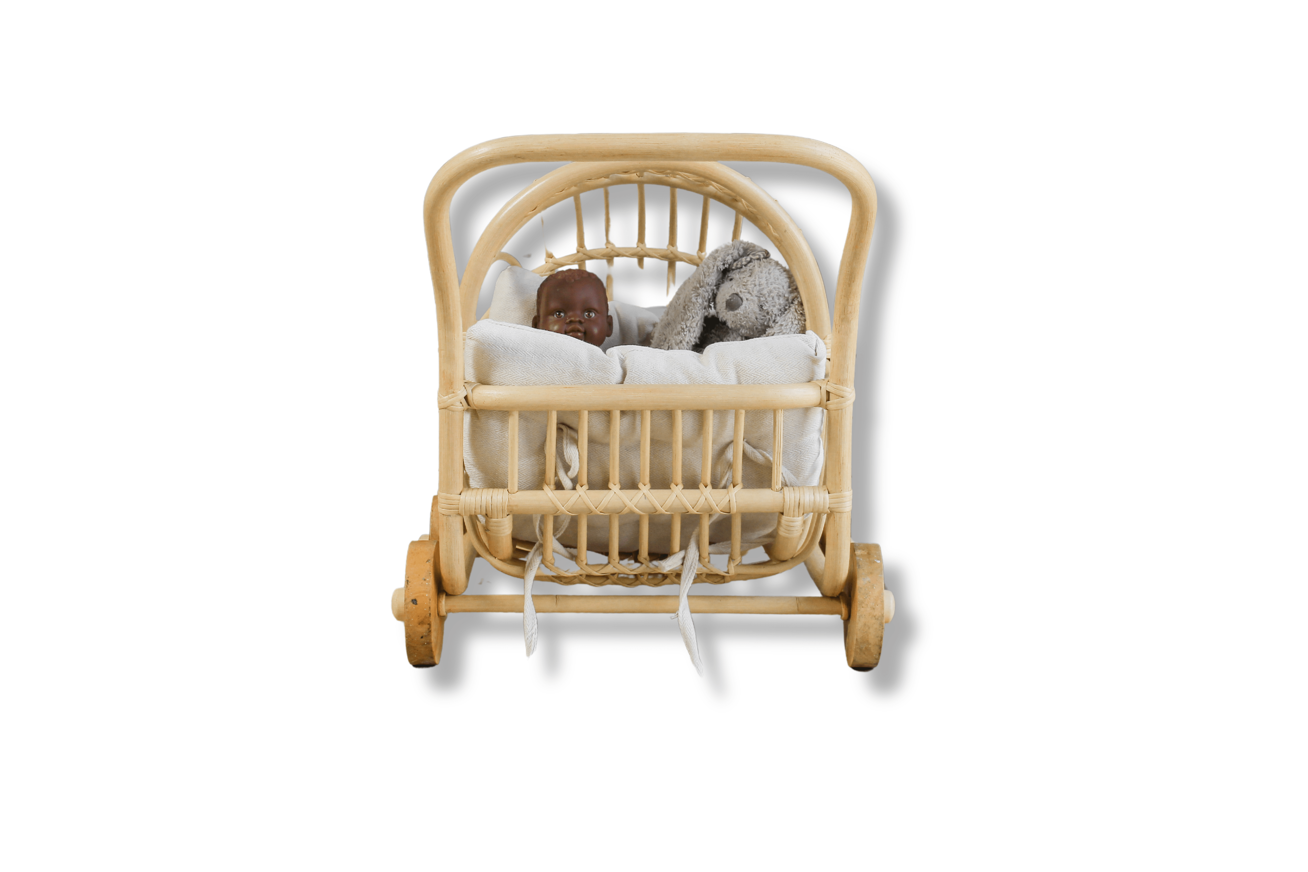 Lullaby Rattan Rattan Doll Stroller – Handmade Boho Doll Pram for Imaginative Play