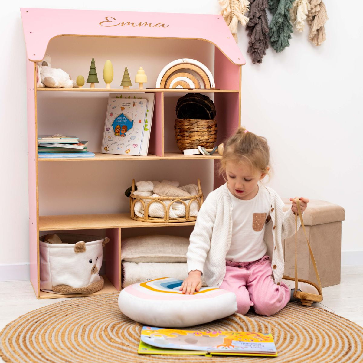 Enjoy the Wood Pink Dollhouse Bookcase