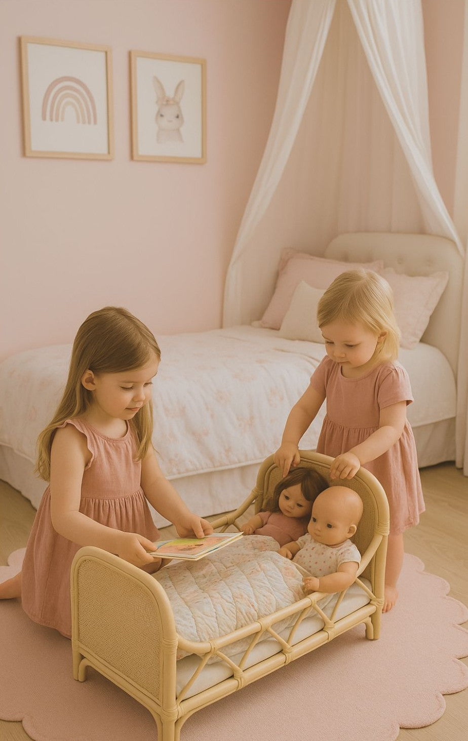 Lullaby Rattan Rattan Doll Bed – Boho Montessori Doll Furniture for Imaginative Play