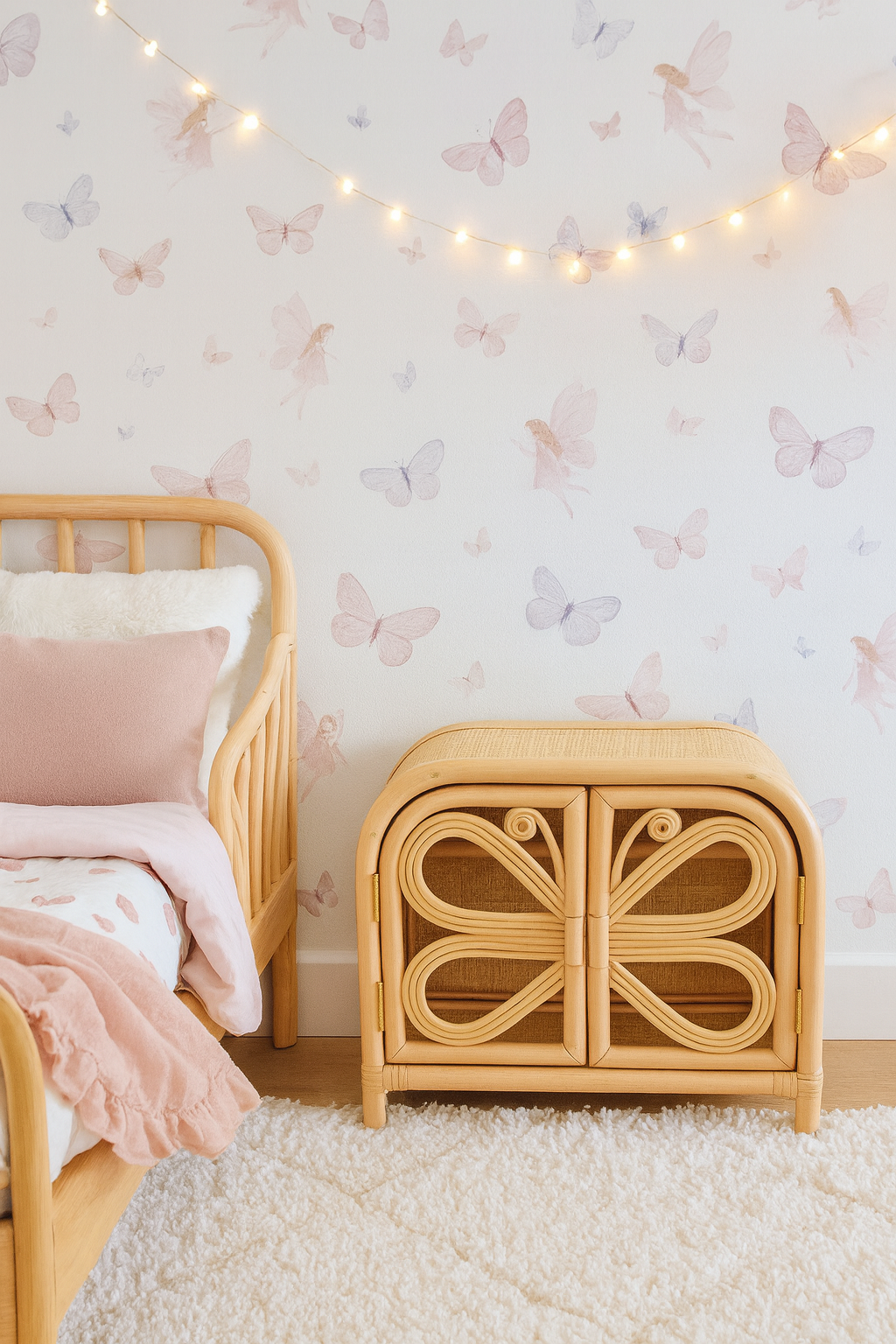 Lullaby Rattan Rattan Doll Clothes Wardrobe | Boho Butterfly Dresser for Kids | Eco-Friendly Nursery Decor