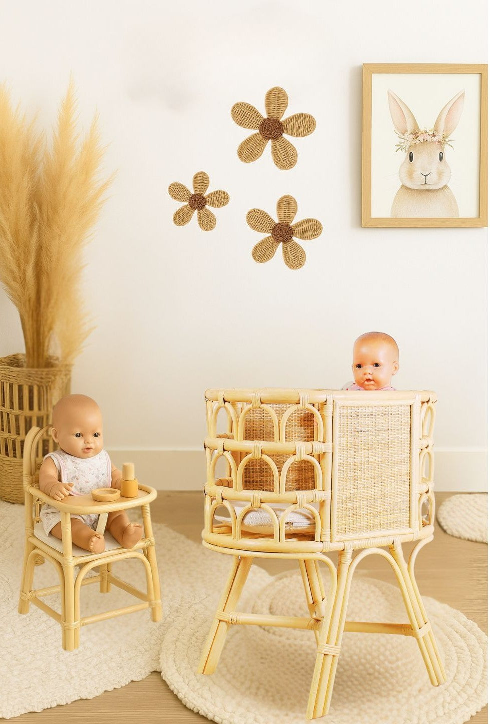 Lullaby Rattan Rattan Doll Crib – Handmade Wicker Doll Bed, Boho Montessori Toy Bassinet for Girls