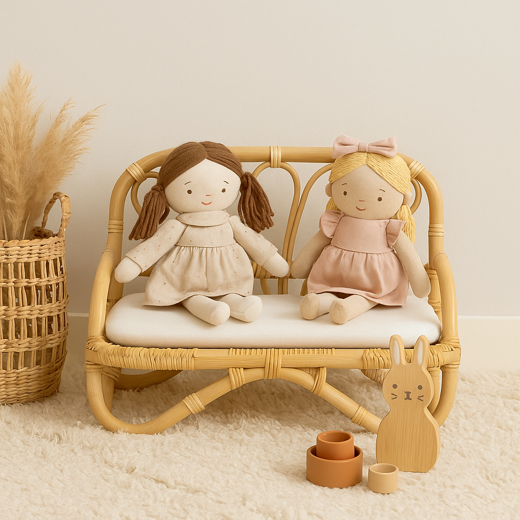 Lullaby Rattan Handmade Rattan Doll Sofa | Boho Montessori Doll Furniture | Eco-Friendly Pretend Play Couch for Girls Dolls