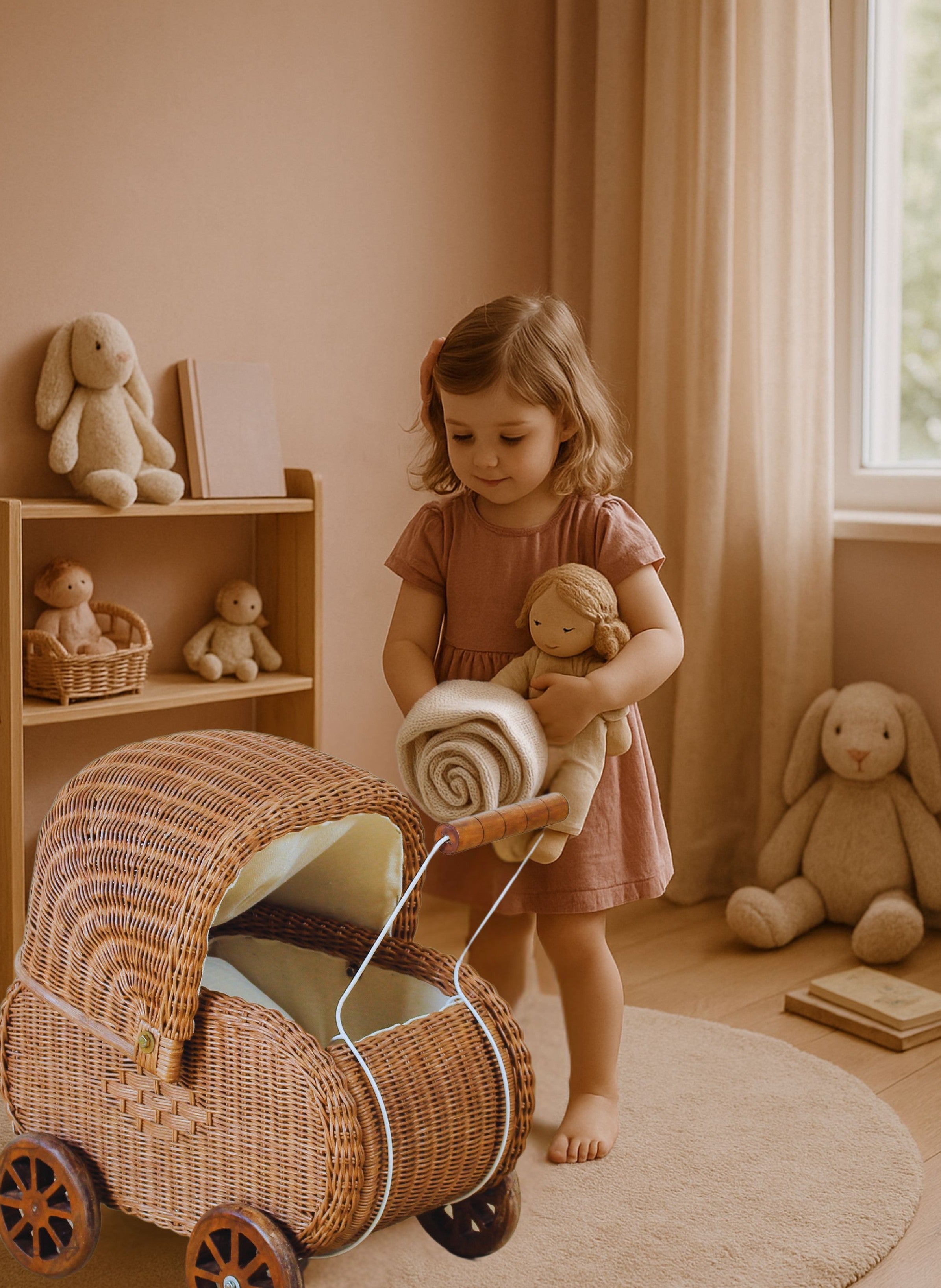 Lullaby Rattan Vintage Charm Rattan Doll Pram