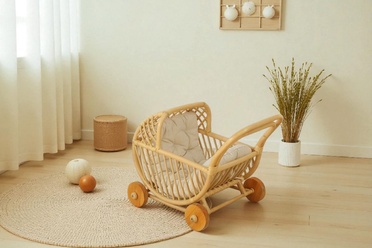 Lullaby Rattan Lullaby Rattan Doll Buggy – Handcrafted Boho Stroller for Little Girls Doll Pretend Play