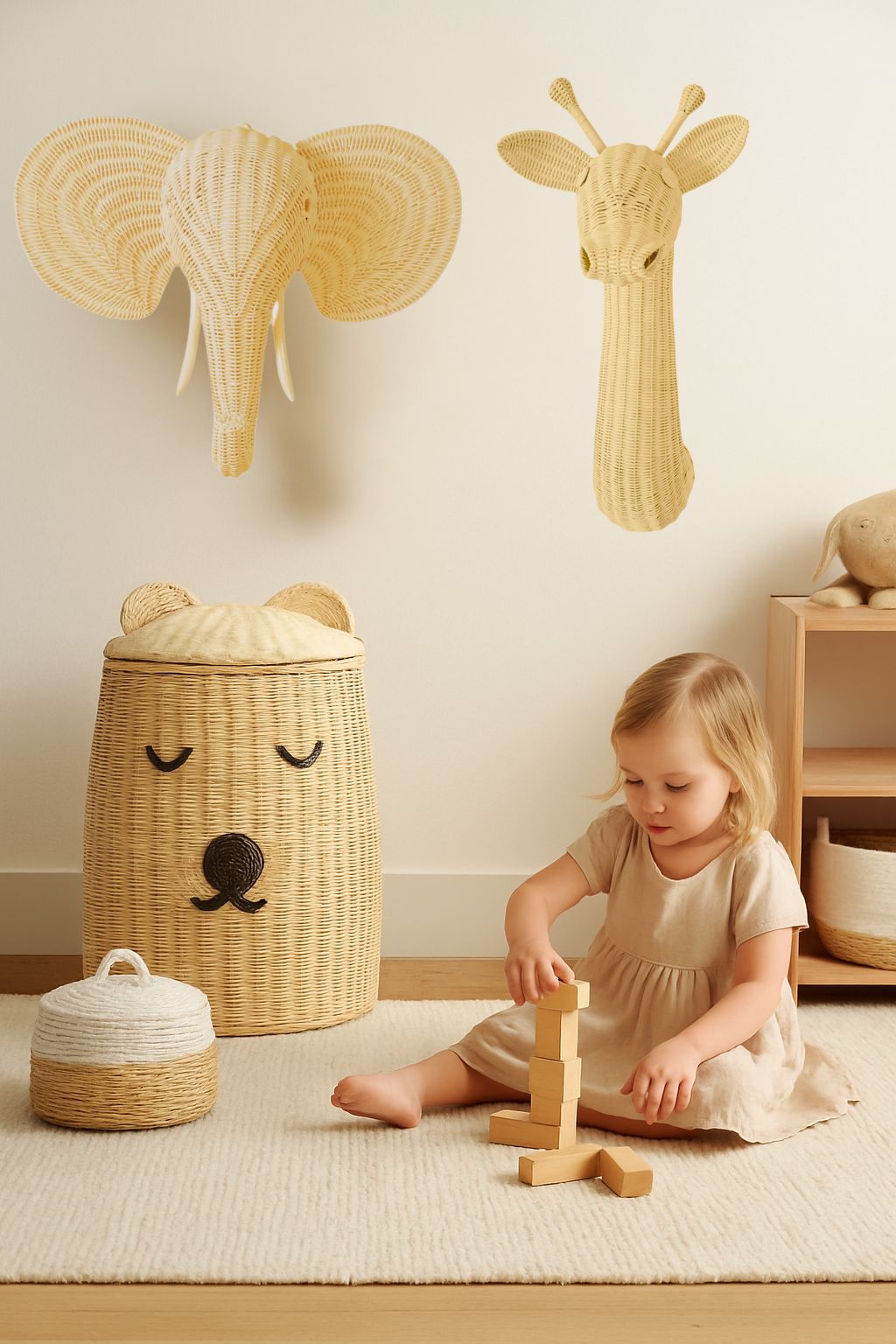 Lullaby Rattan Rattan Elephant Wall Decor – Safari Nursery Wall Art | Boho Kids Room Animal Head | Handmade Natural Rattan Décor
