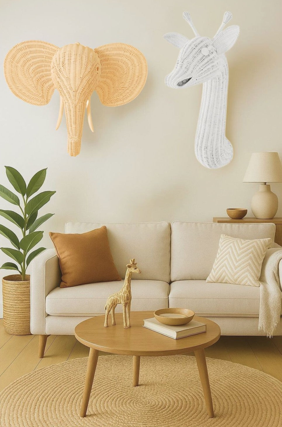 Lullaby Rattan Rattan Elephant Wall Decor – Safari Nursery Wall Art | Boho Kids Room Animal Head | Handmade Natural Rattan Décor