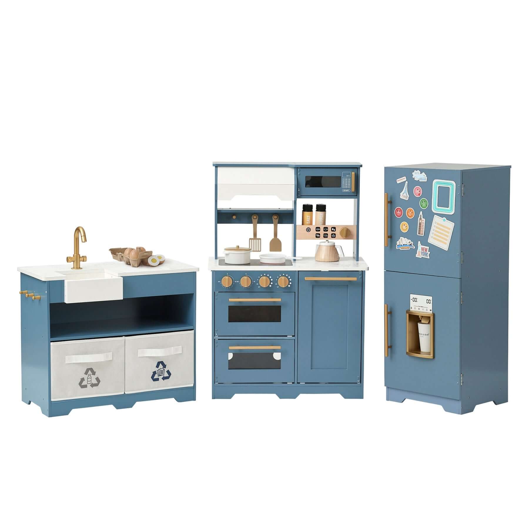 Teamson Kids Little Chef Atlanta Large Modular Play Kitchen TD-13850C separated view white background blue kitchen