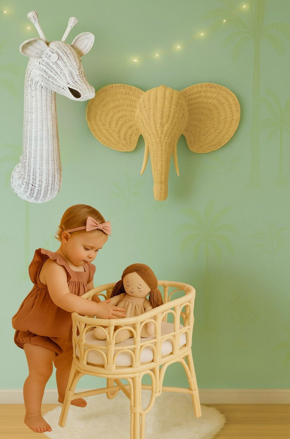 Lullaby Rattan Rattan Elephant Wall Decor – Safari Nursery Wall Art | Boho Kids Room Animal Head | Handmade Natural Rattan Décor
