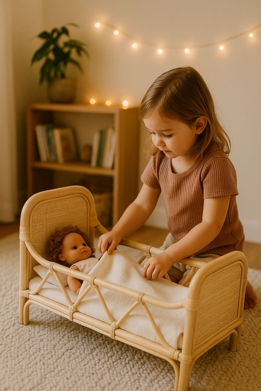 Lullaby Rattan Rattan Doll Bed – Boho Montessori Doll Furniture for Imaginative Play
