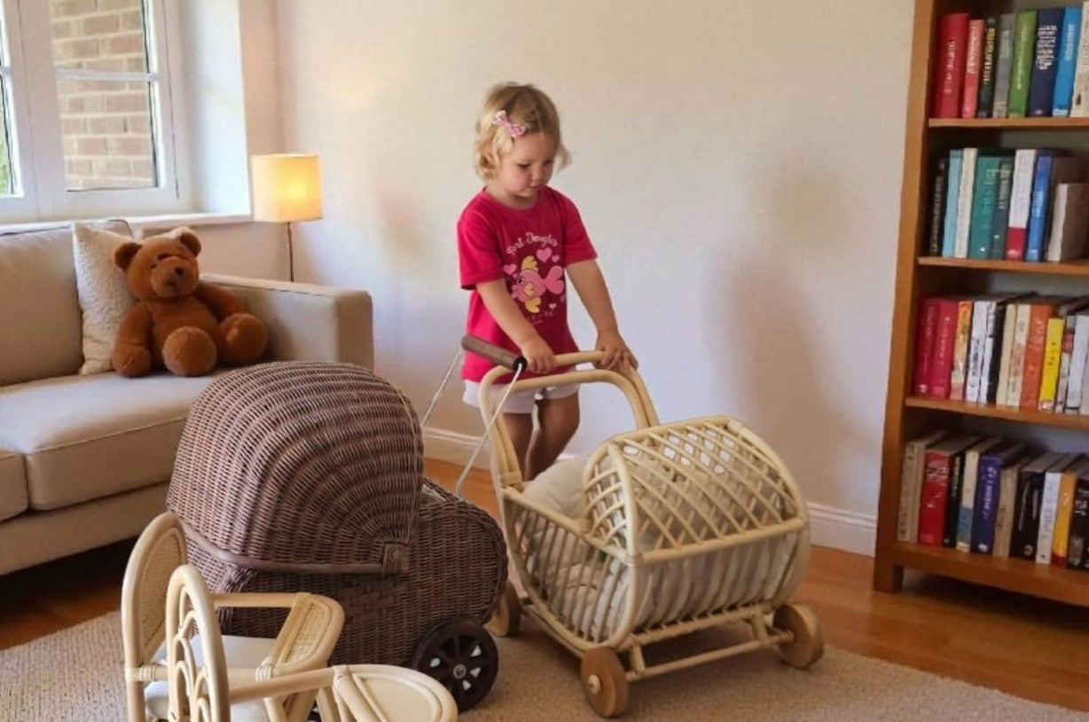 Lullaby Rattan Lullaby Rattan Doll Buggy – Handcrafted Boho Stroller for Little Girls Doll Pretend Play