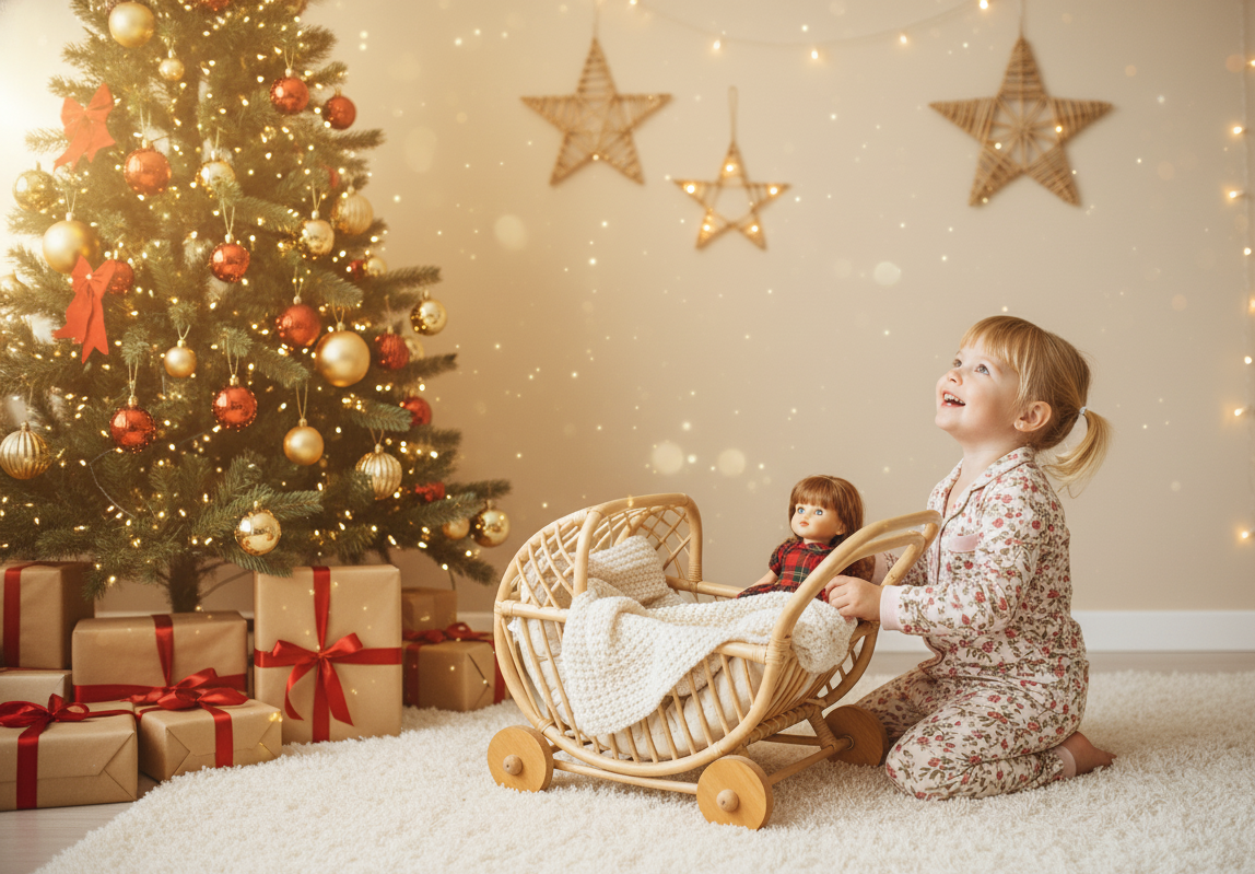 Lullaby Rattan Lullaby Rattan Doll Buggy – Handcrafted Boho Stroller for Little Girls Doll Pretend Play