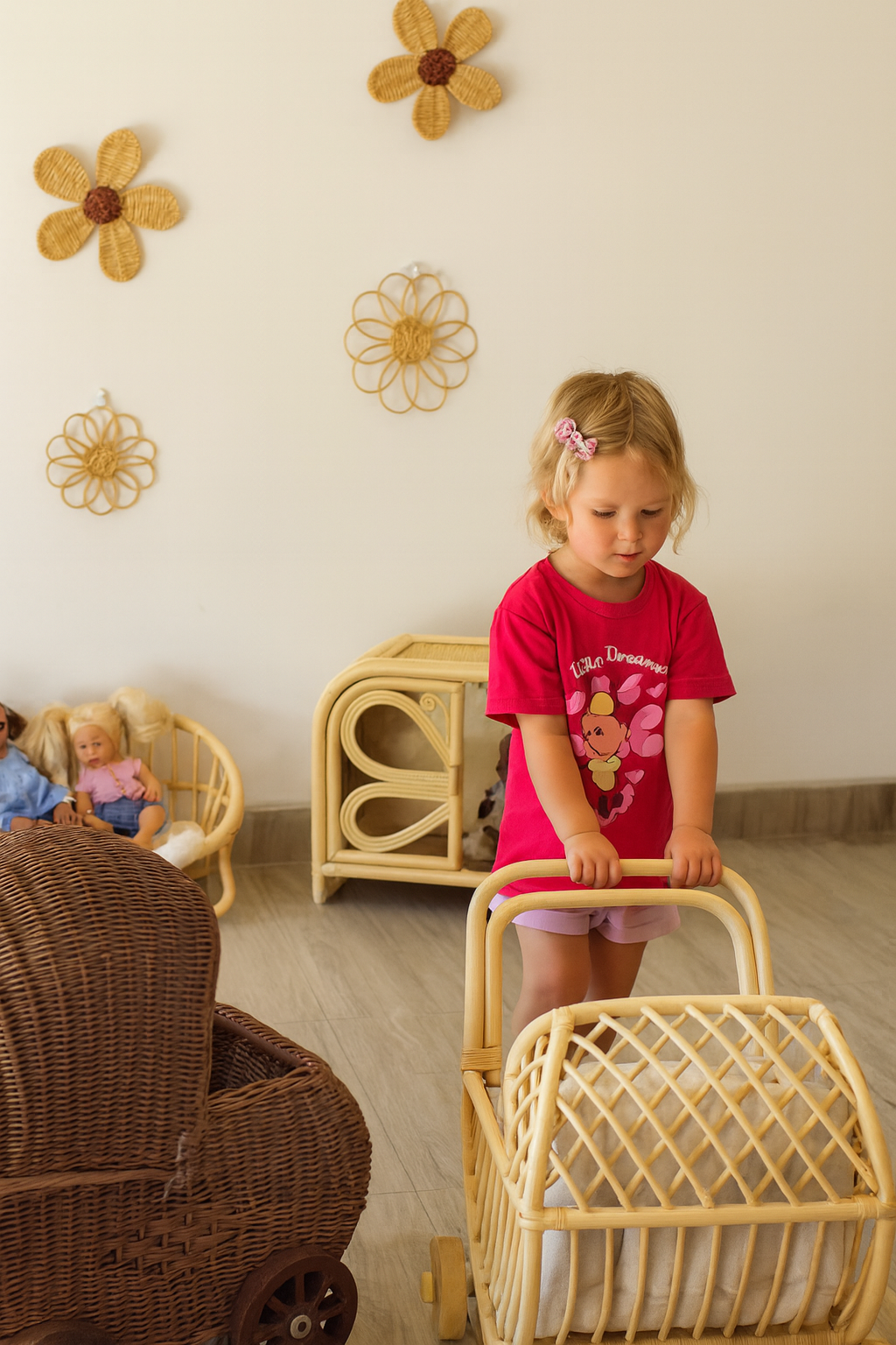 Lullaby Rattan Lullaby Rattan Doll Buggy – Handcrafted Boho Stroller for Little Girls Doll Pretend Play