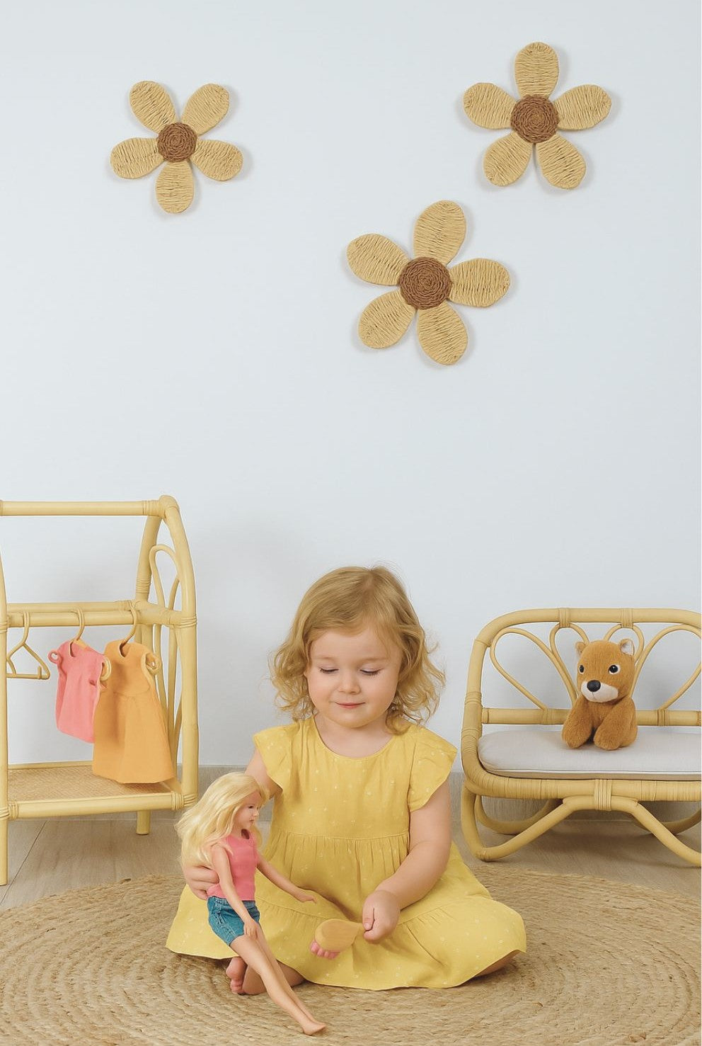 Lullaby Rattan Handmade Rattan Doll Sofa | Boho Montessori Doll Furniture | Eco-Friendly Pretend Play Couch for Girls Dolls