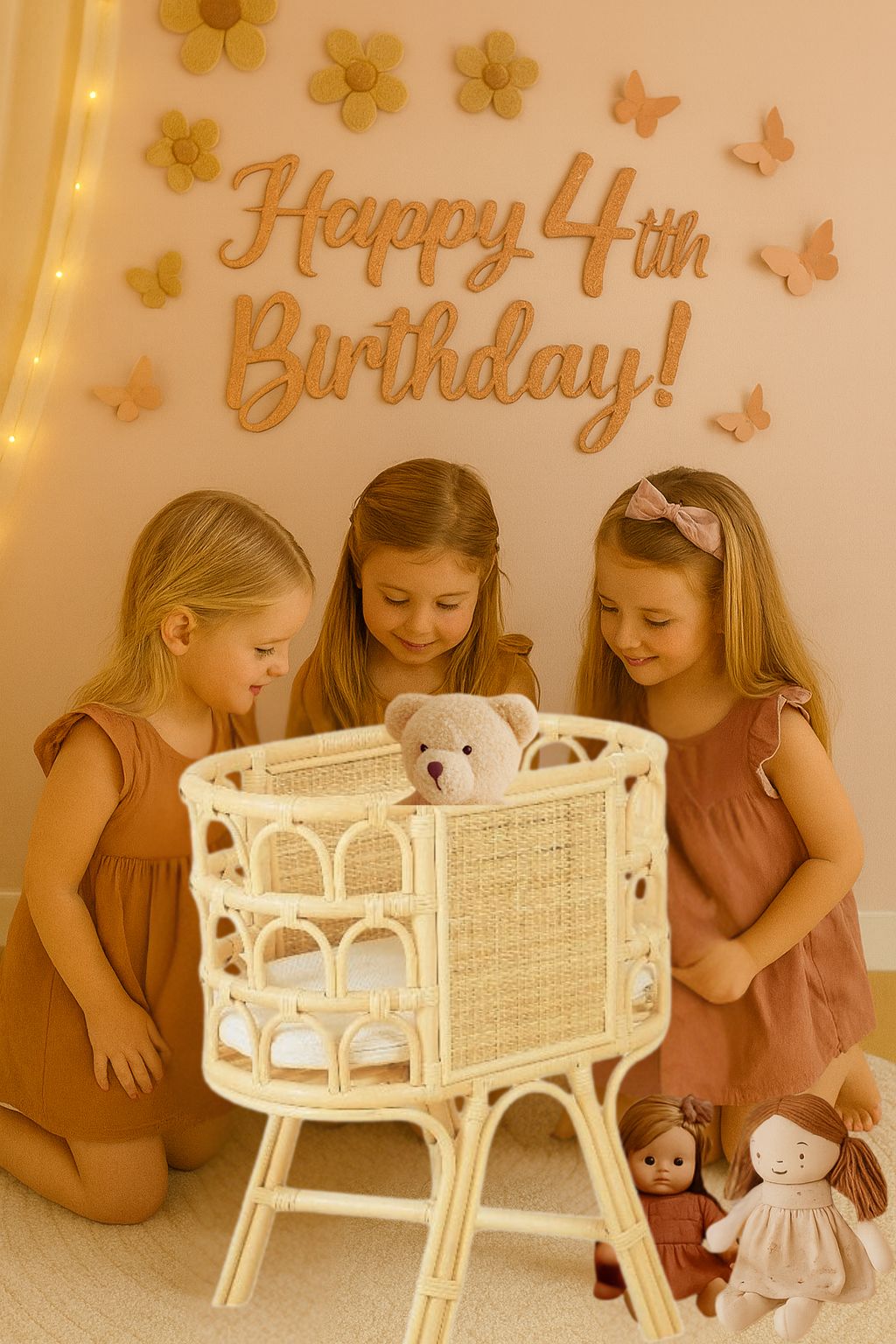 Lullaby Rattan Rattan Doll Crib – Handmade Wicker Doll Bed, Boho Montessori Toy Bassinet for Girls