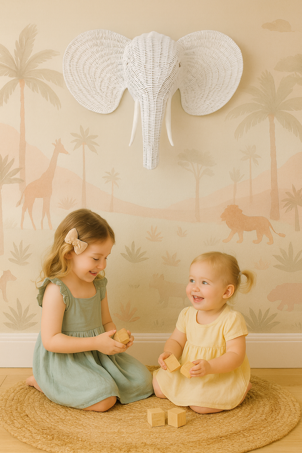 Lullaby Rattan Rattan Elephant Wall Decor – Safari Nursery Wall Art | Boho Kids Room Animal Head | Handmade Natural Rattan Décor