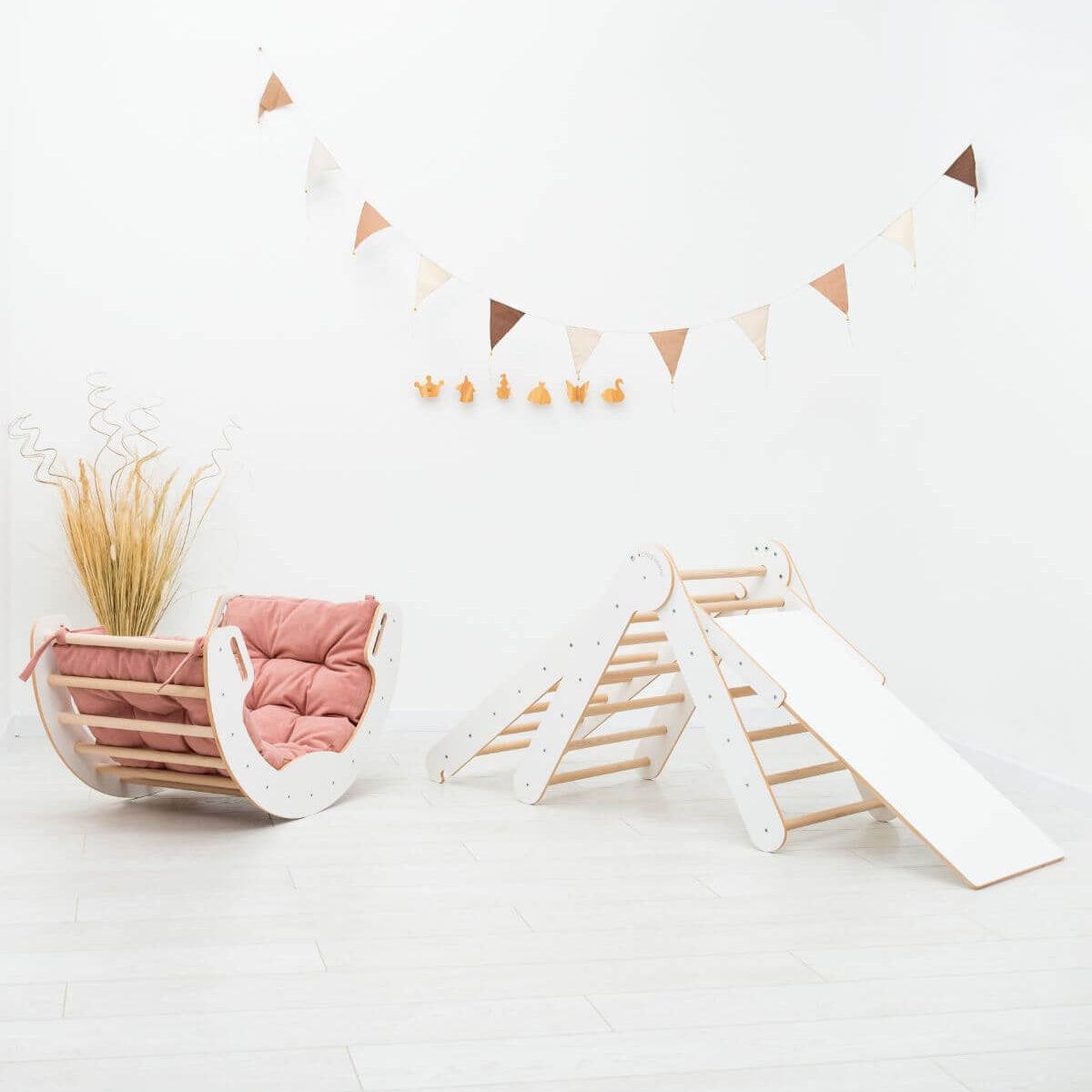 Enjoy the Wood 4 in 1 Indoor Climbing Set: Pikler Triangle + Slide + Ladder + Arch