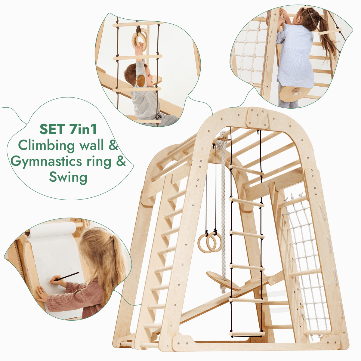 Goodevas Indoor Playground for Children - 7in1 Playground + Swings Set + Slide Board + Art Set