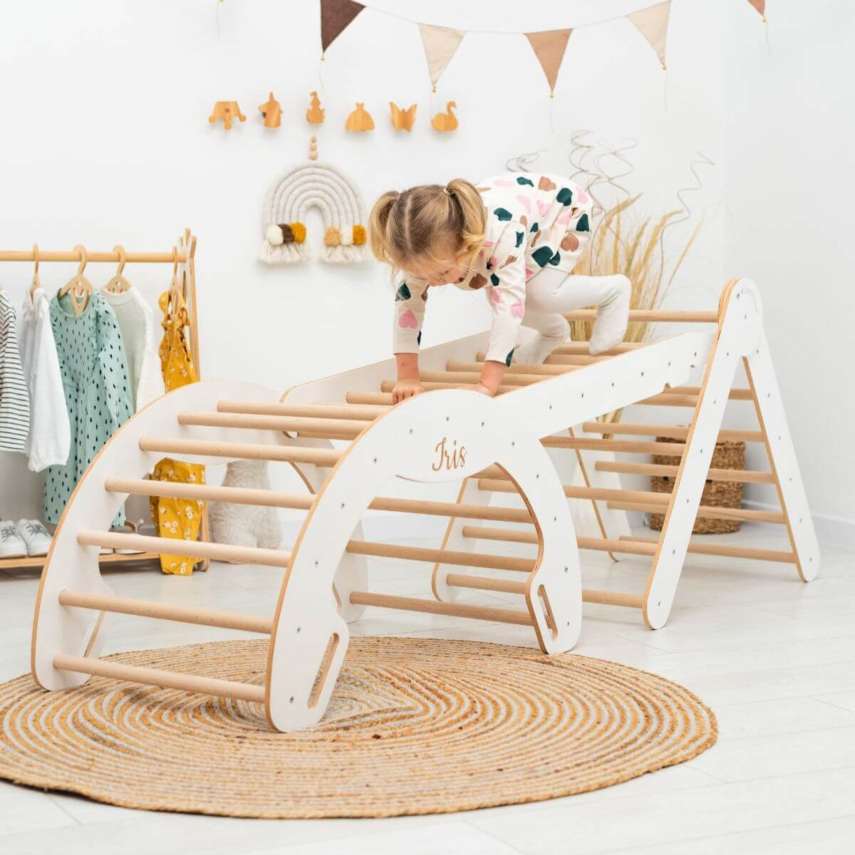 Enjoy the Wood 4 in 1 Indoor Climbing Set: Pikler Triangle + Slide + Ladder + Arch