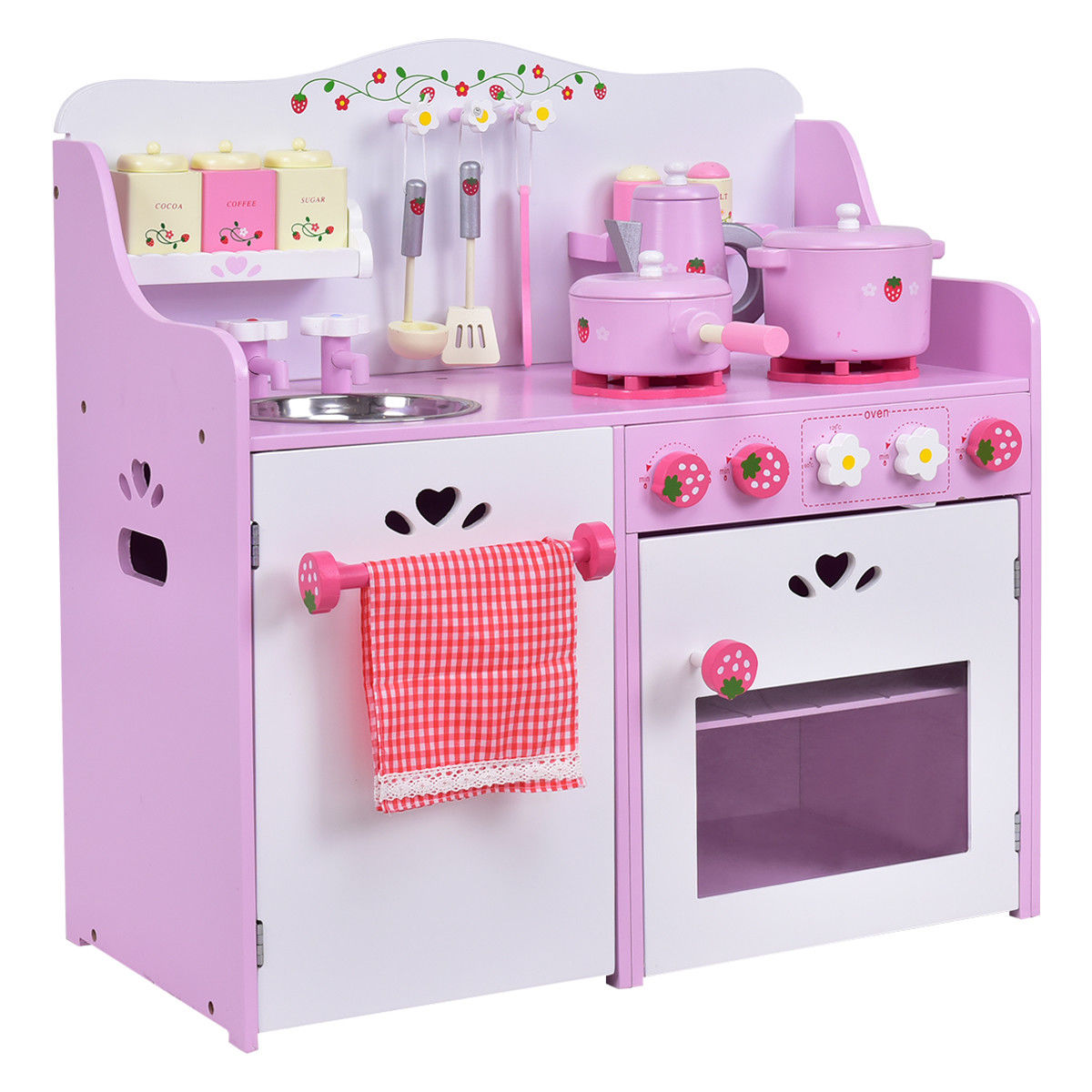 GBruno Kids Wooden Kitchen Toy Strawberry Pretend Cooking Playset