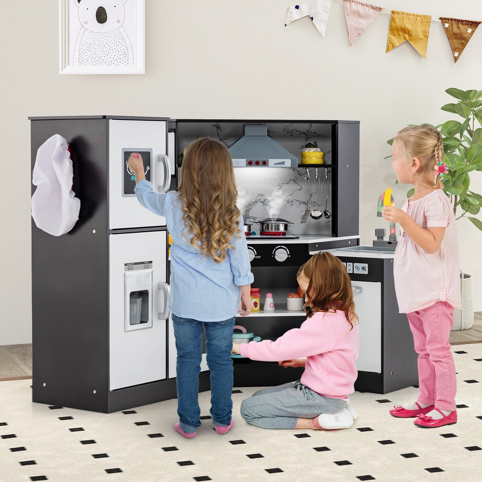 GBruno Kids Corner Pretend Kitchen Playset with Separated Washing Basin-Coffee