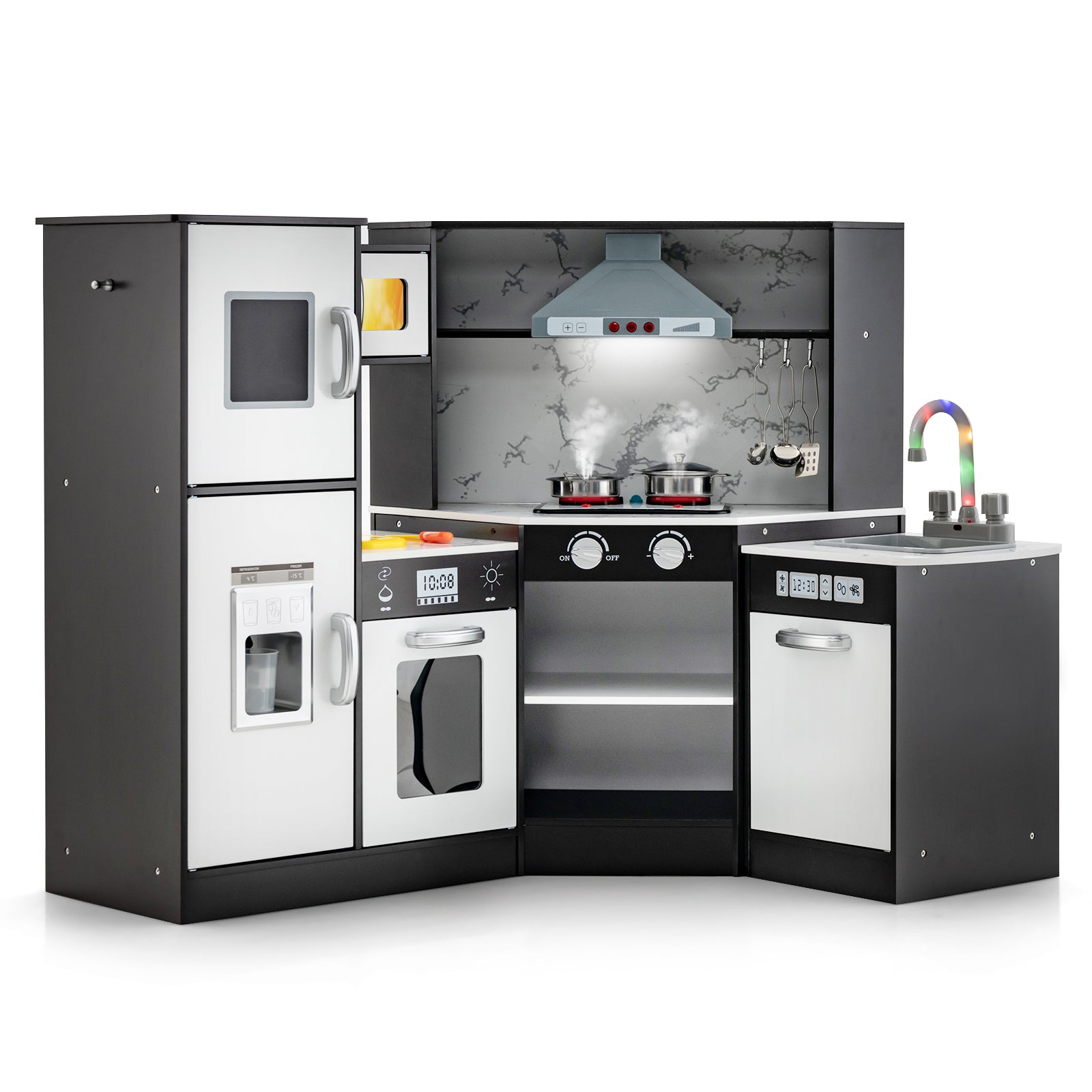 GBruno Kids Corner Pretend Kitchen Playset with Separated Washing Basin-Coffee