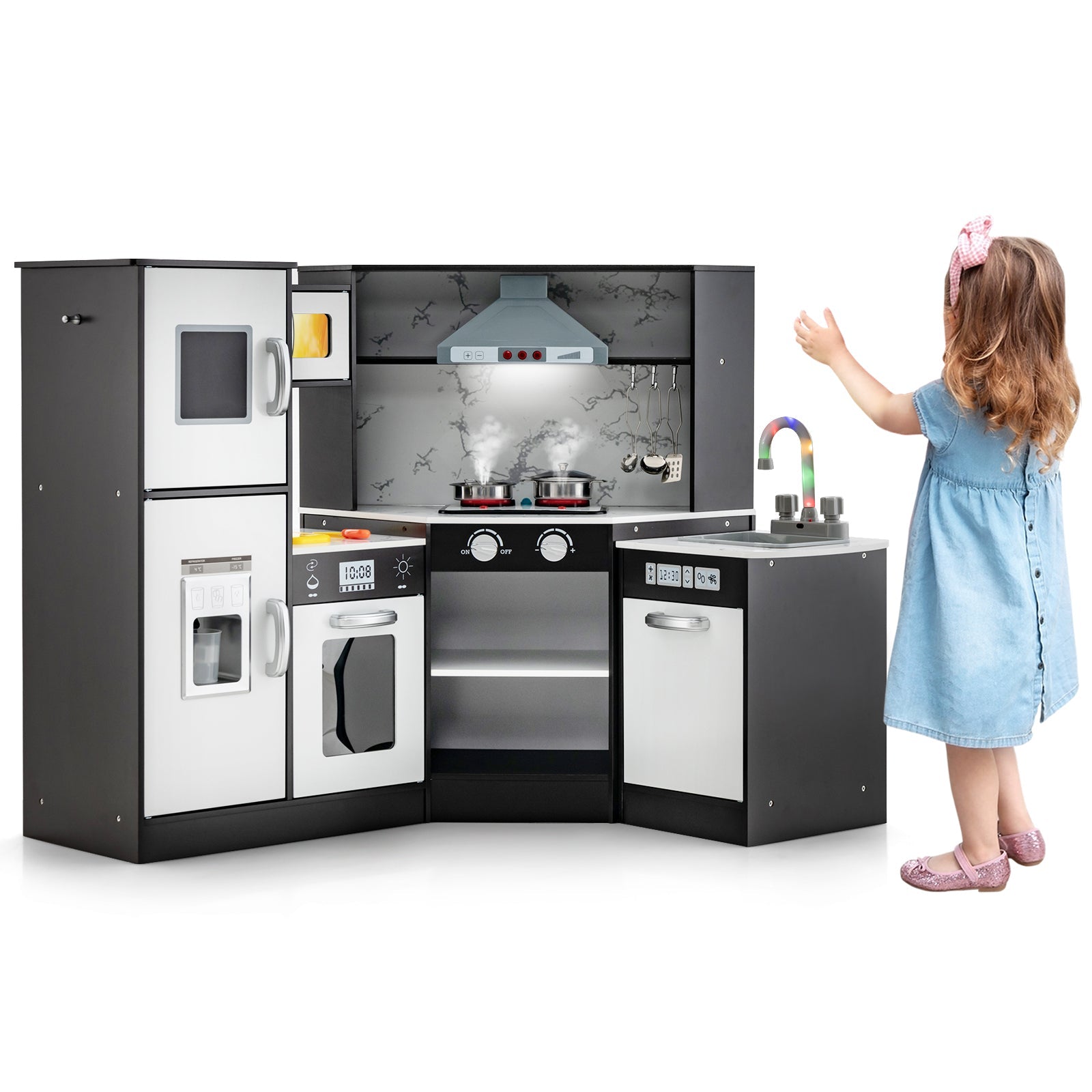 GBruno Kids Corner Pretend Kitchen Playset with Separated Washing Basin-Coffee