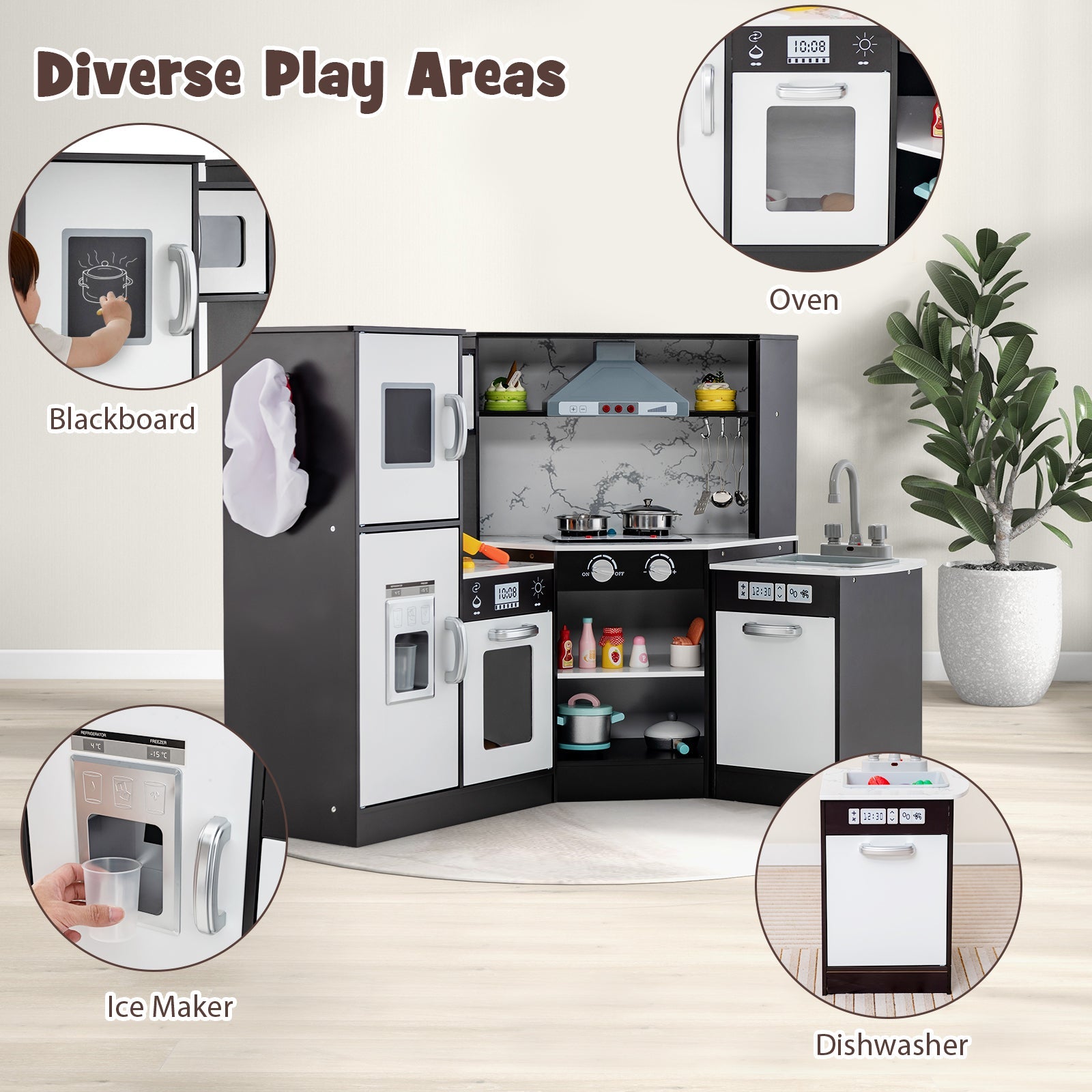 GBruno Kids Corner Pretend Kitchen Playset with Separated Washing Basin-Coffee
