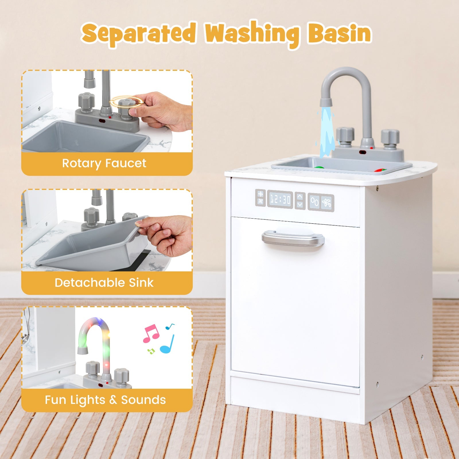 GBruno Kids Corner Pretend Kitchen Playset with Separated Washing Basin-White