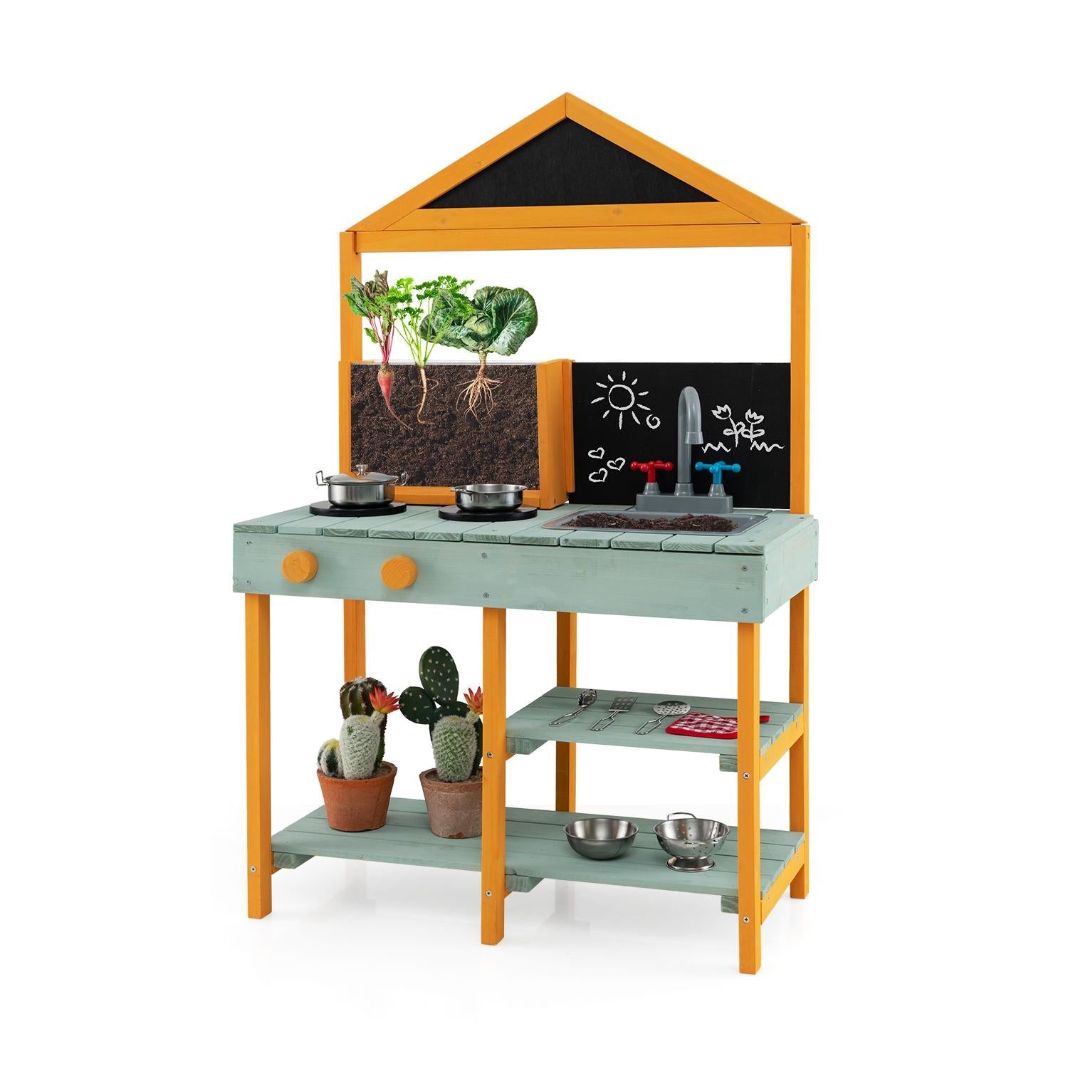 GBruno Kids Kitchen Playset with Root Viewer Planter and Rotatable Faucet