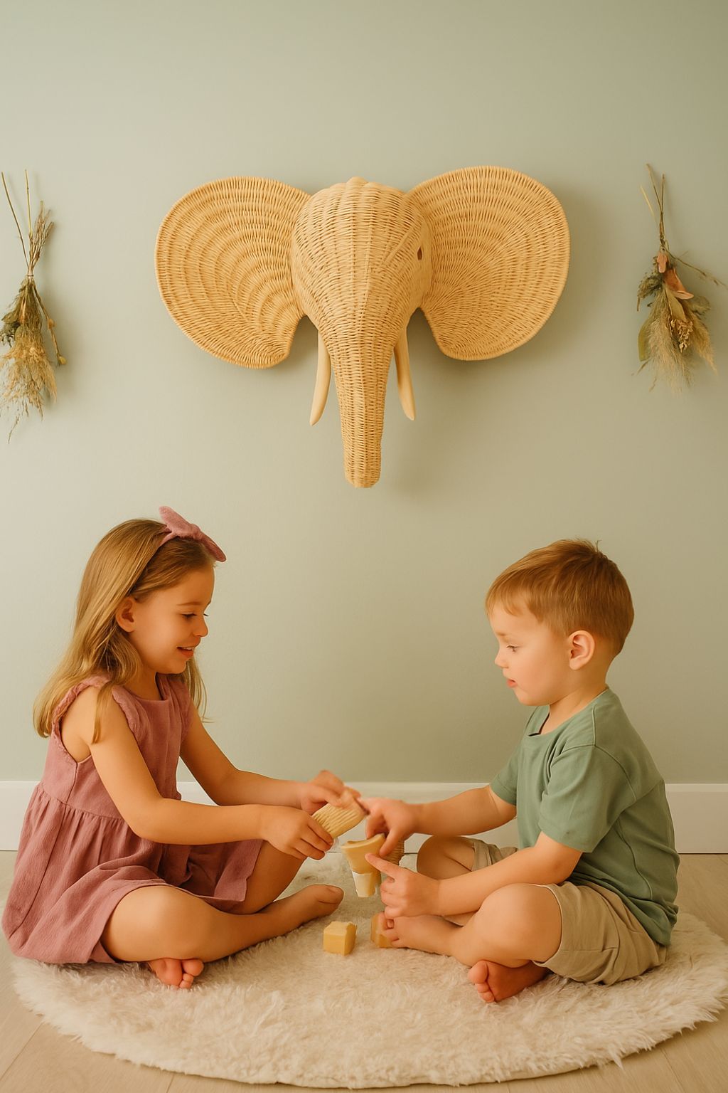 Lullaby Rattan Rattan Elephant Wall Decor – Safari Nursery Wall Art | Boho Kids Room Animal Head | Handmade Natural Rattan Décor