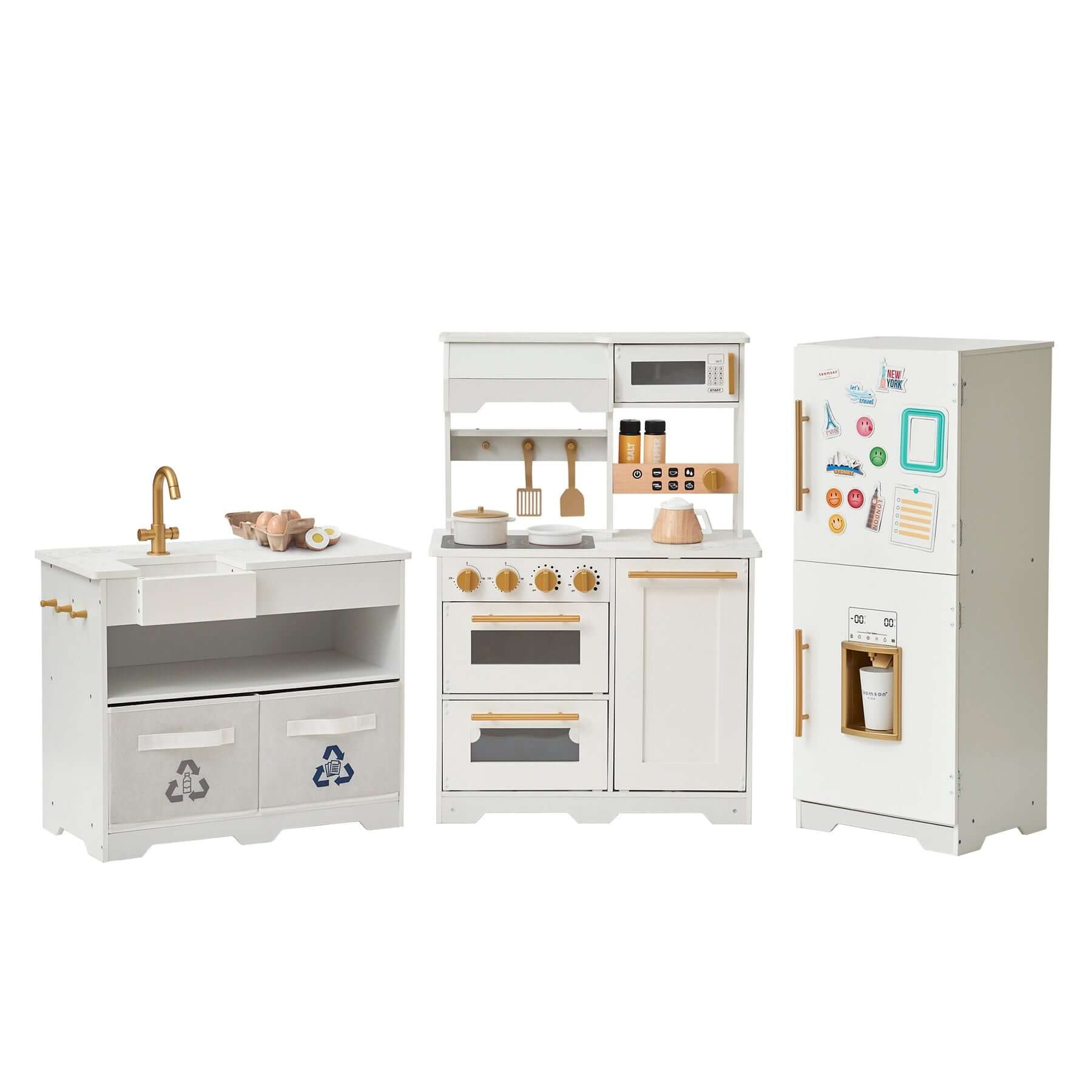 Teamson Kids Little Chef Atlanta Large Modular Play Kitchen TD-13850B white background separated white kitchen