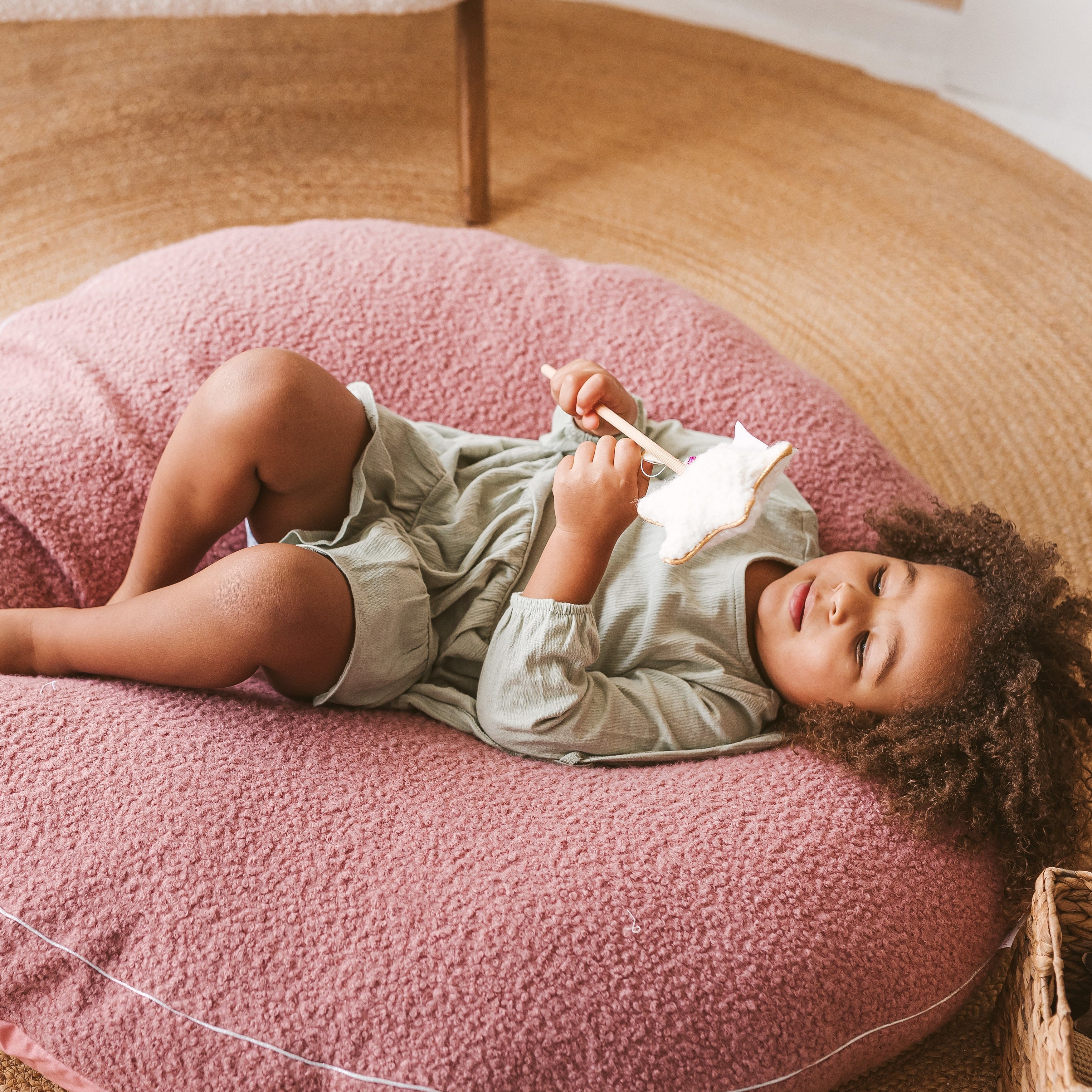 MINICAMP FP-BOUCL-ROSE Kids Floor Cushion in Rose