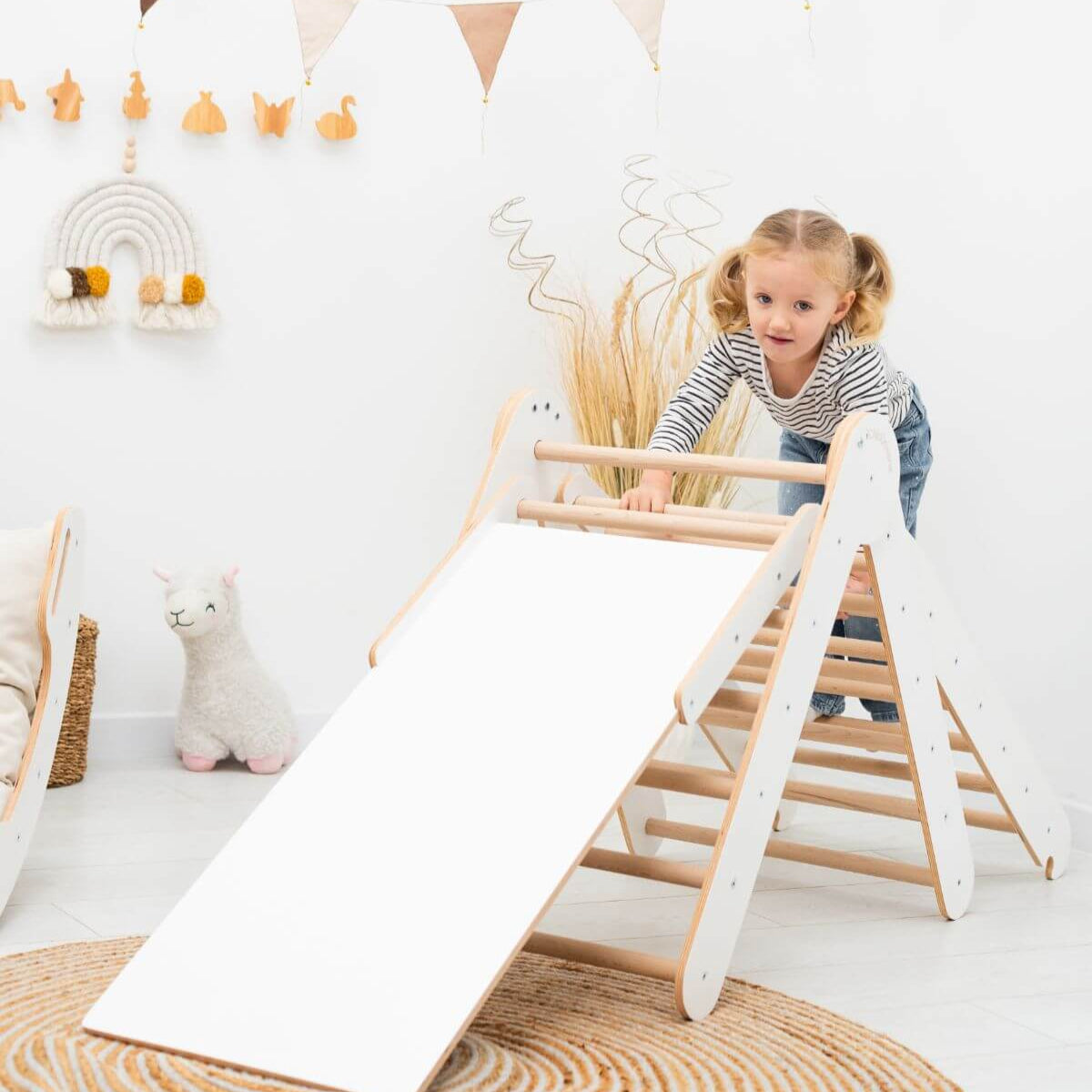 Enjoy the Wood 3 in 1 Montessori Climbing Set: Pikler Triangle + Sliding Ramp + Ladder