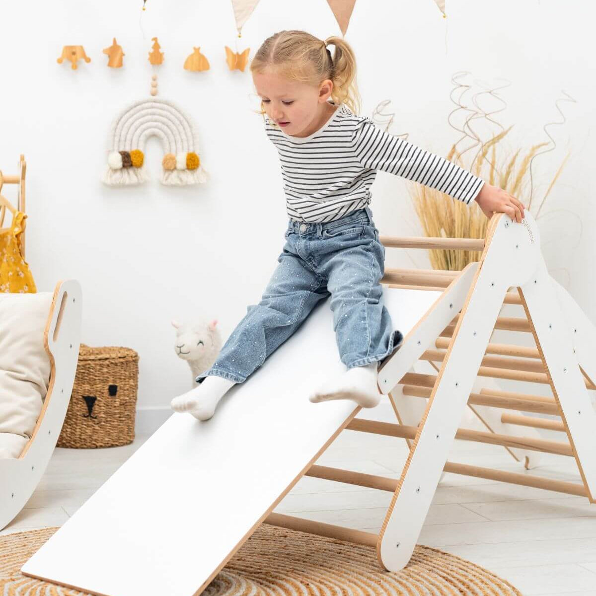 Enjoy the Wood 3 in 1 Montessori Climbing Set: Pikler Triangle + Sliding Ramp + Ladder