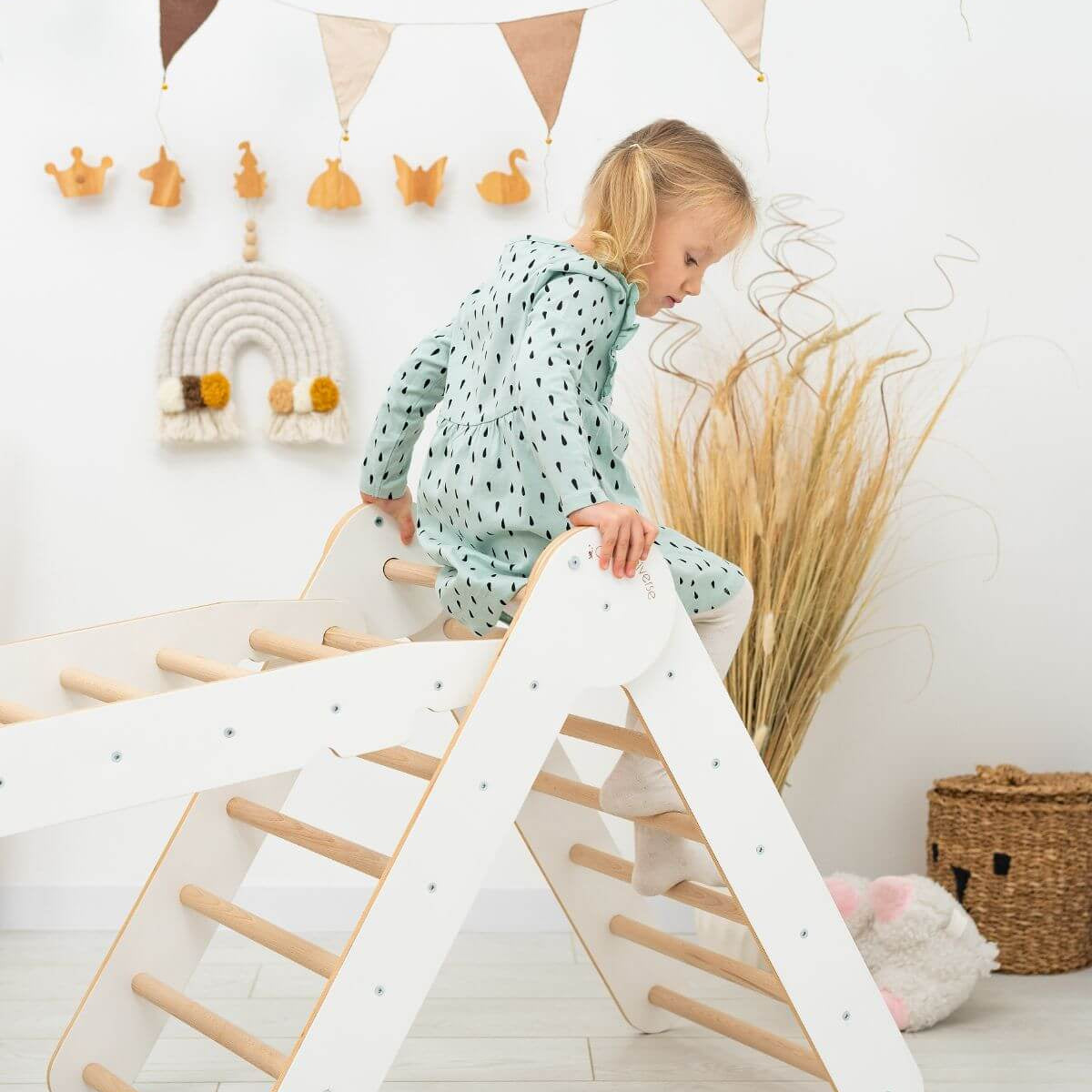 Enjoy the Wood 3 in 1 Montessori Climbing Set: Pikler Triangle + Sliding Ramp + Ladder