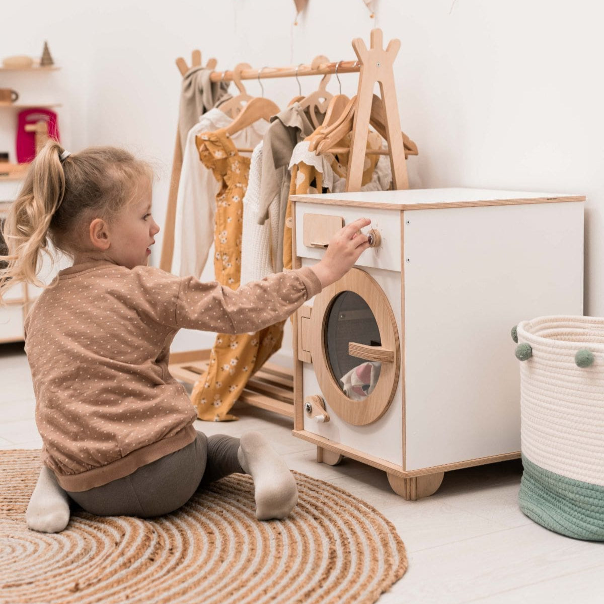 Enjoy the Wood Color Wooden Toy Washing Machine
