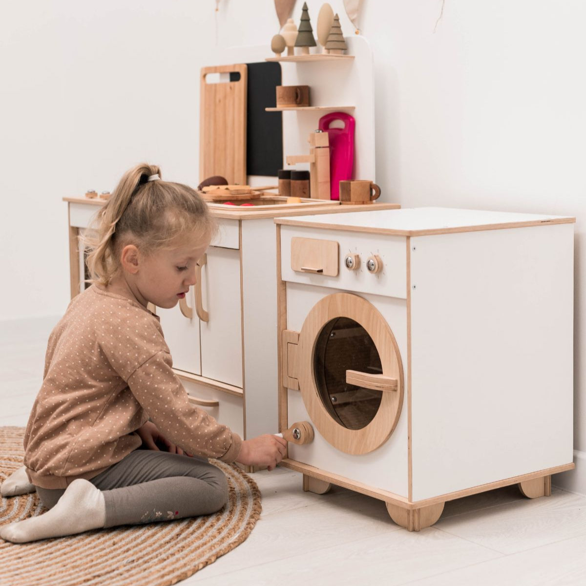 Enjoy the Wood Color Wooden Toy Washing Machine