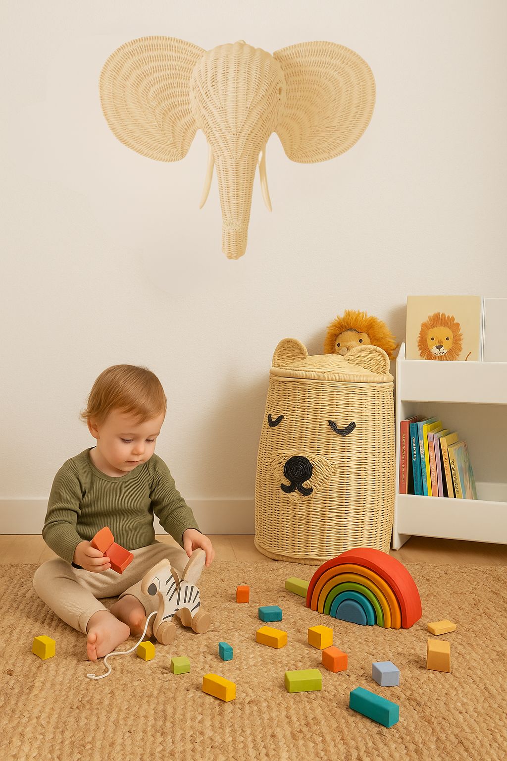 Lullaby Rattan Rattan Elephant Wall Decor – Safari Nursery Wall Art | Boho Kids Room Animal Head | Handmade Natural Rattan Décor