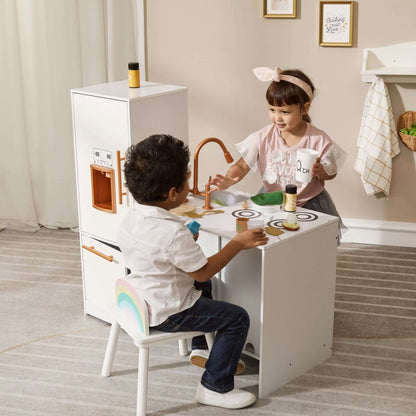 Teamson Kids Little Chef Milano Two-Piece Modular Modern Delight Play Kitchen TD-13811A angle view children playing