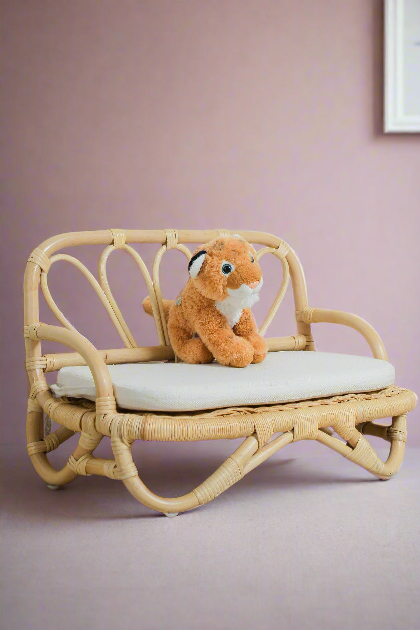 Lullaby Rattan Handmade Rattan Doll Sofa | Boho Montessori Doll Furniture | Eco-Friendly Pretend Play Couch for Girls Dolls