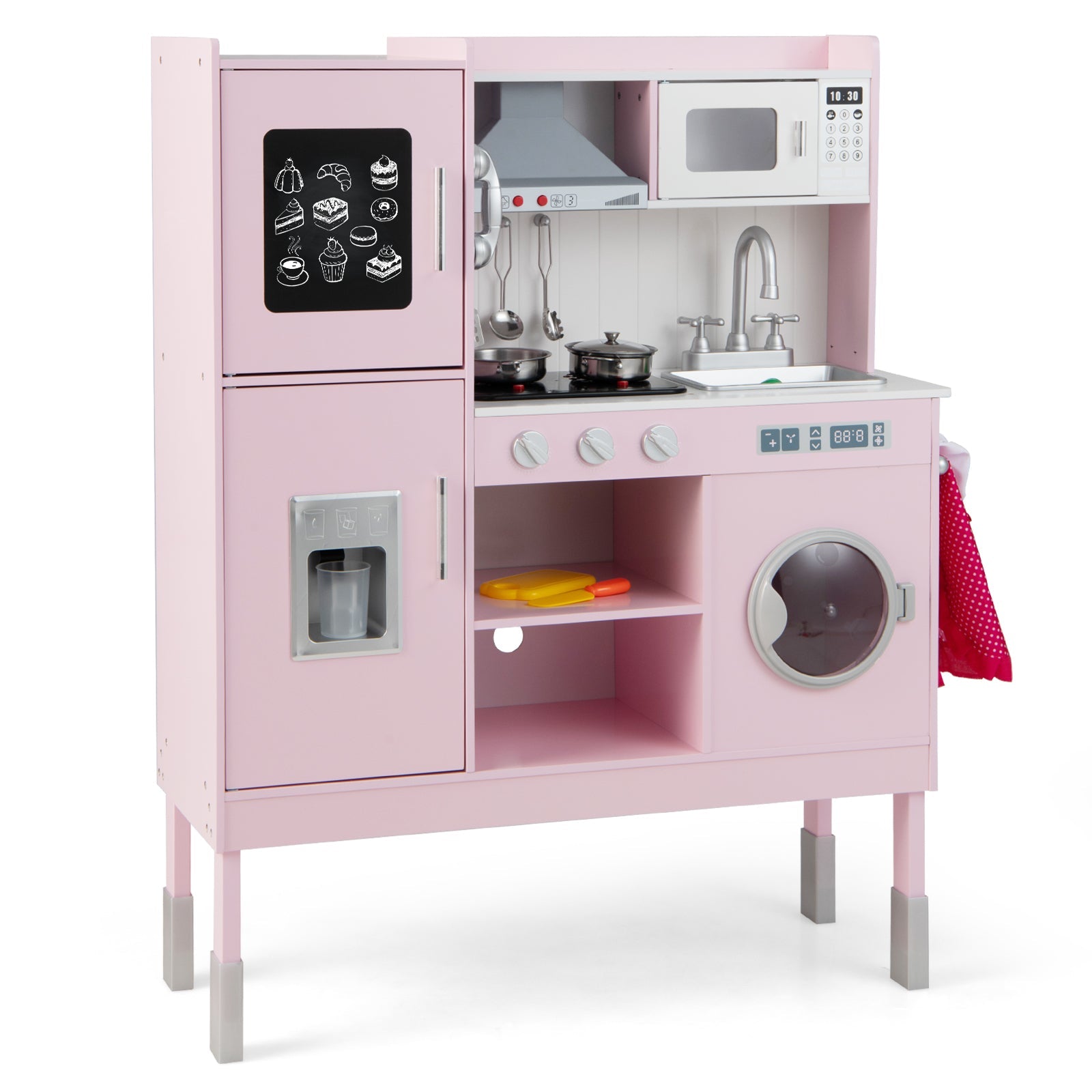 GBruno Pretend Play Kitchen for Kids with 16 Pieces Accessories-Pink