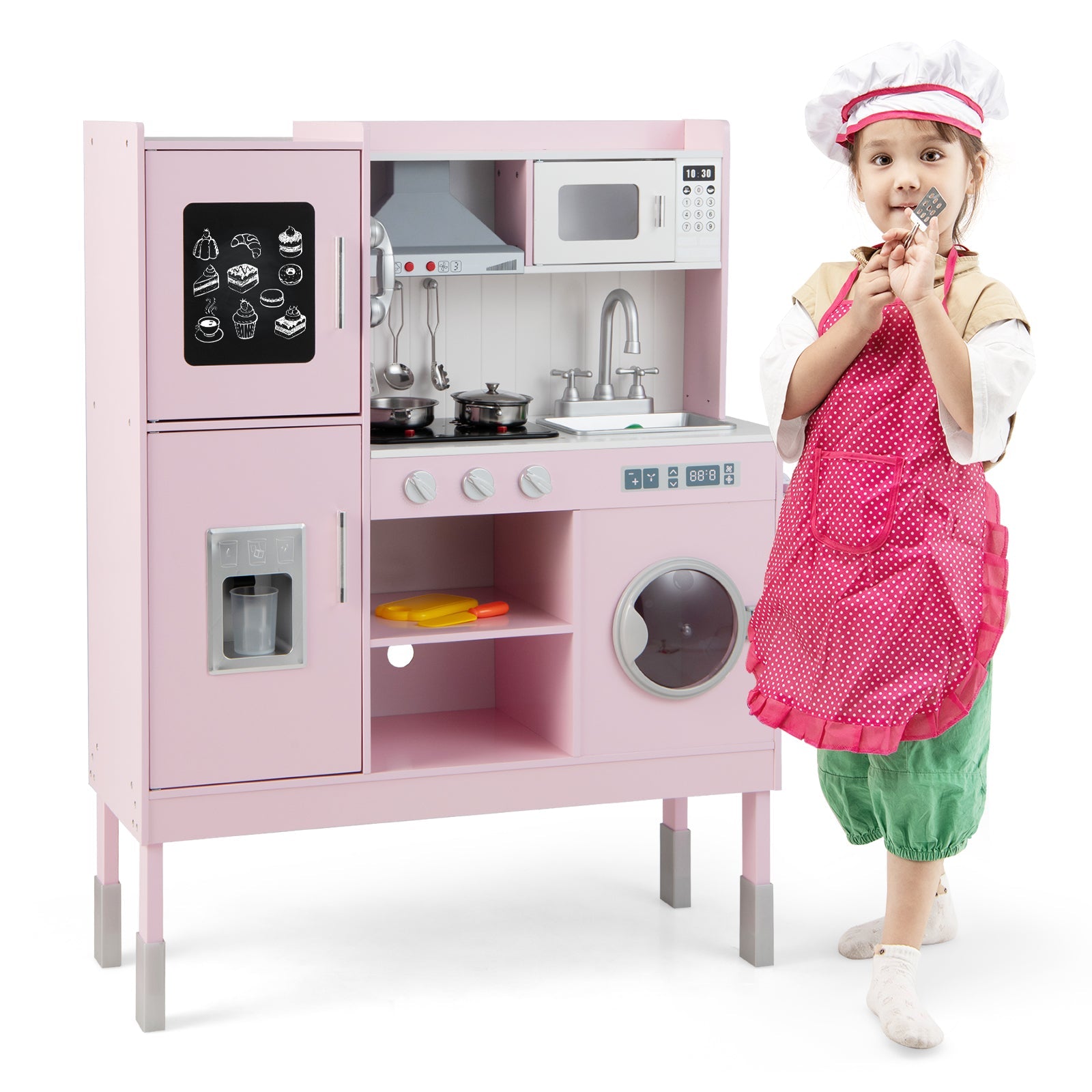 GBruno Pretend Play Kitchen for Kids with 16 Pieces Accessories-Pink